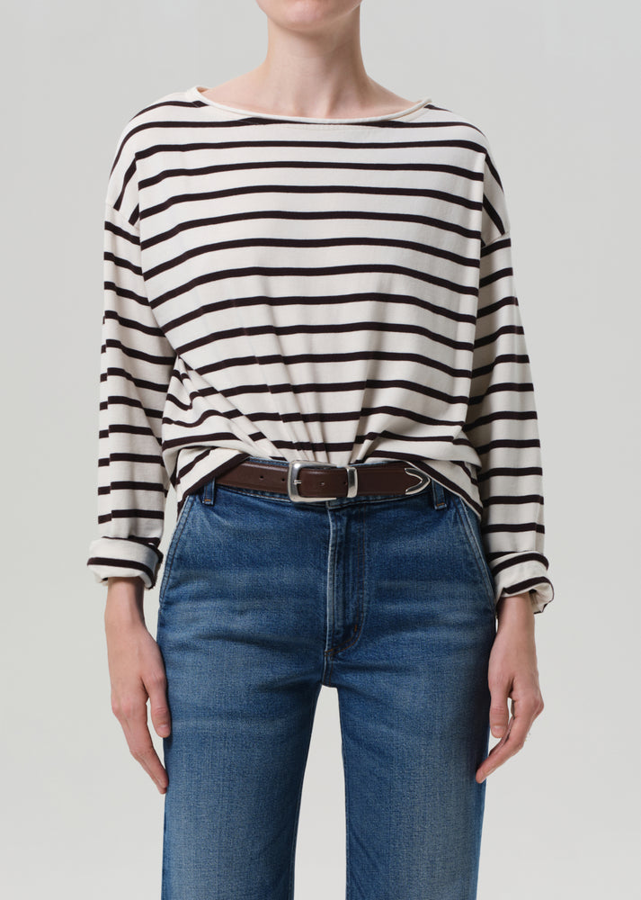 BLOUSES/SHIRTS/TOPS Boat Neck Long Sleeve in Chocolate Stripe Citizens of Humanity