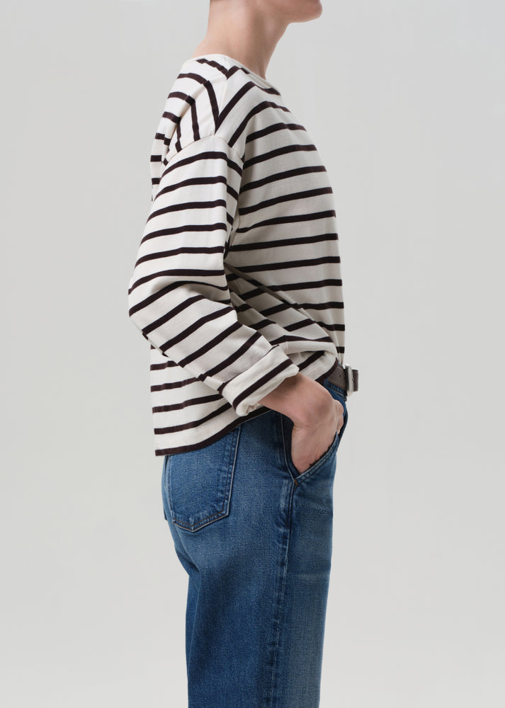 BLOUSES/SHIRTS/TOPS Boat Neck Long Sleeve in Chocolate Stripe Citizens of Humanity