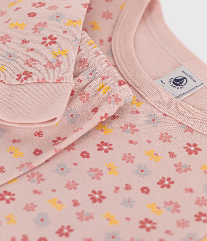 CHILDREN'S APPAREL Long Sleeve Floral Pajama Set in Pink Petit Bateau