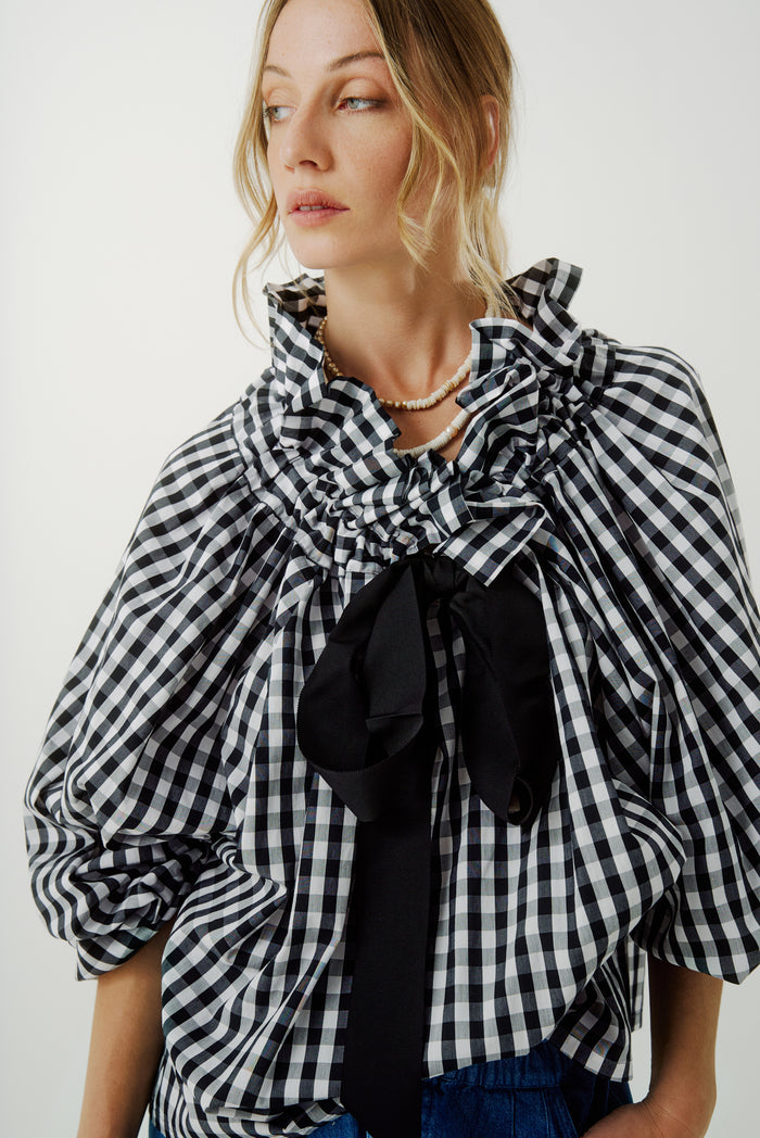 BLOUSES/SHIRTS/TOPS Beautiful Mess Top in Black Gingham Checker Aquarius Cocktail
