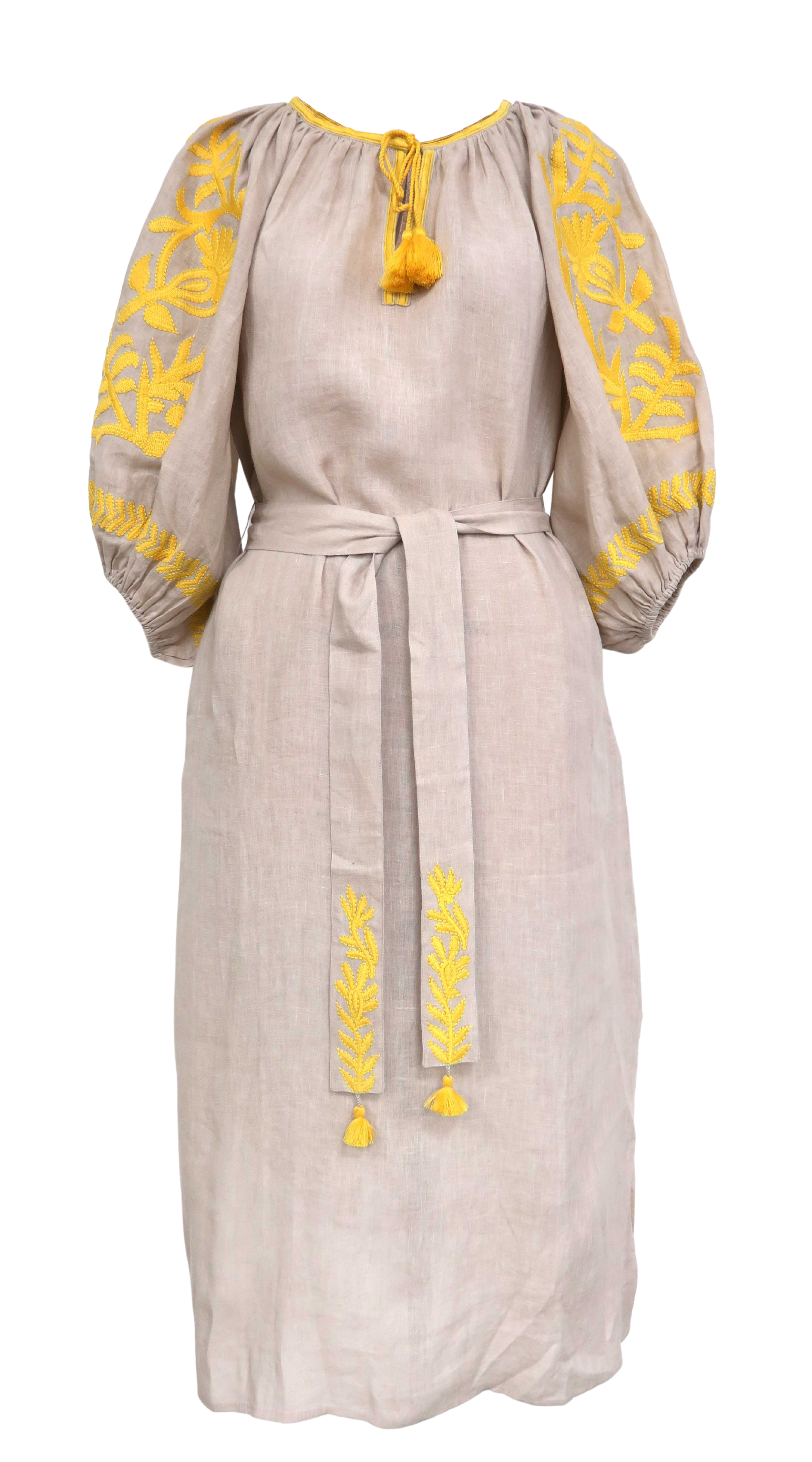 DRESSES/JUMPSUITS Vita Fleur Puff Veronica Maxi Dress in Beige & Yellow Benaras by Citrus