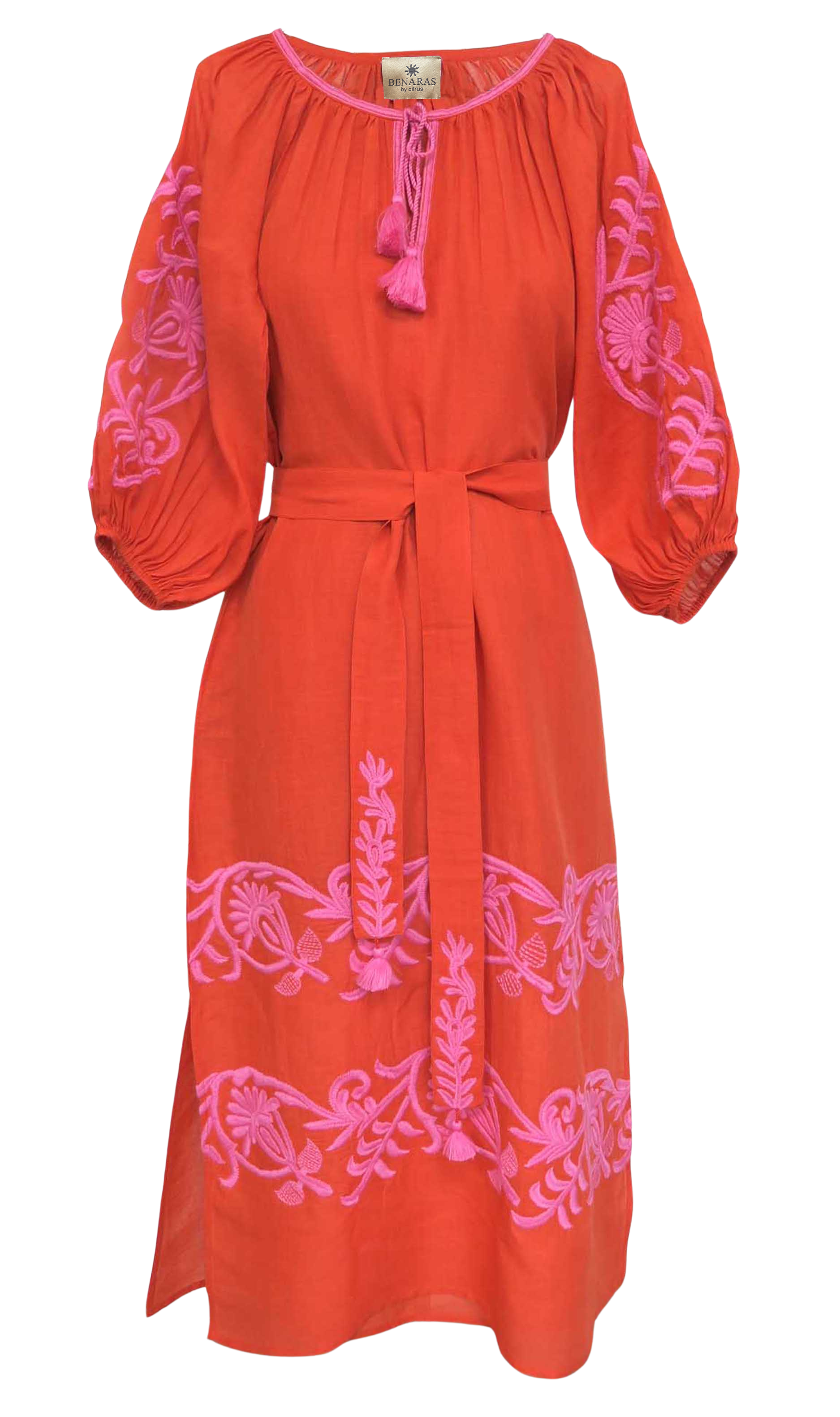 DRESSES/JUMPSUITS Sheer Jardin Veronica Maxi Dress in Orange Pink Benaras by Citrus