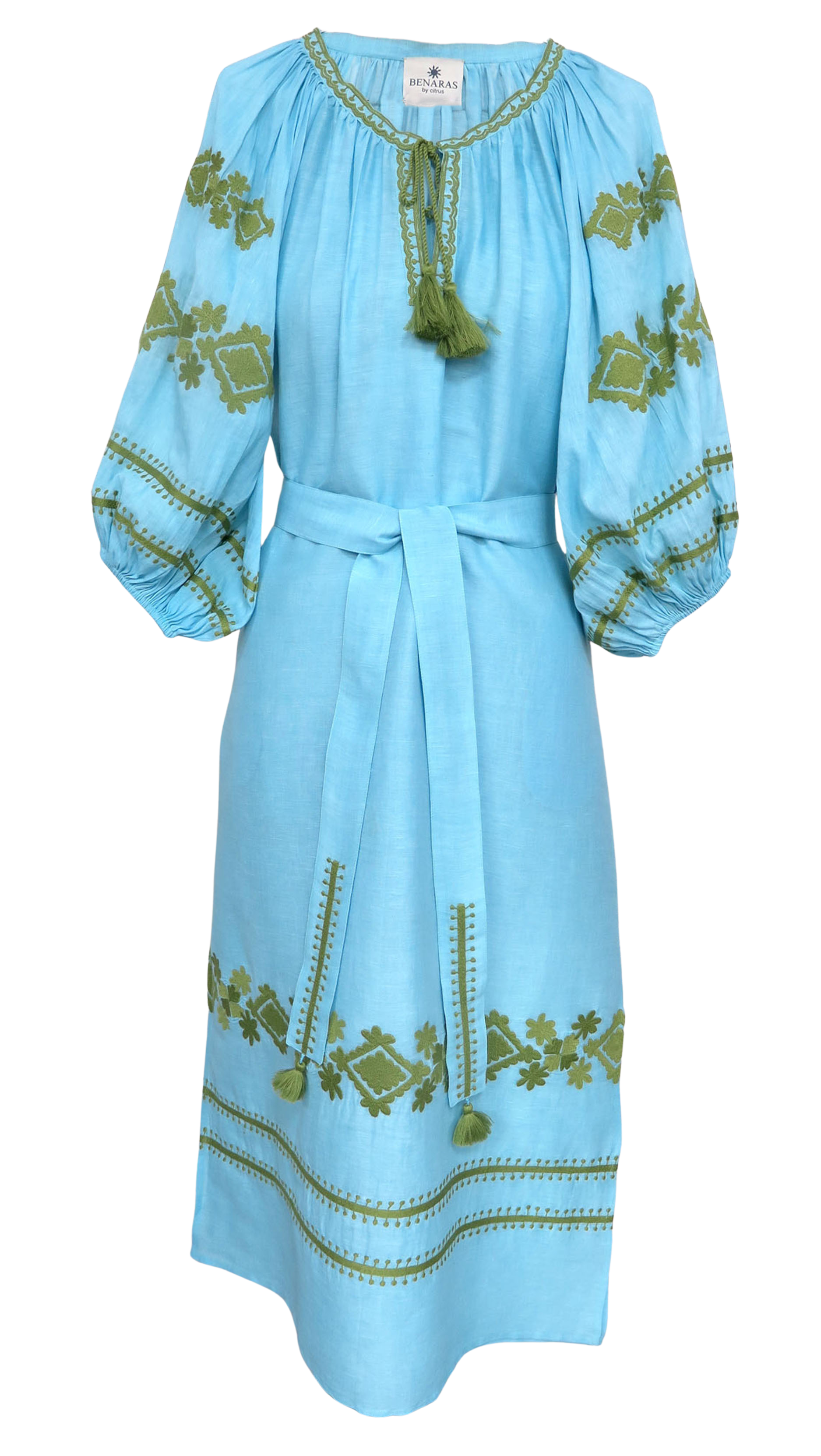 DRESSES/JUMPSUITS Sheer Byblos Puff Veronica Maxi Dress in Turquoise Green Benaras by Citrus