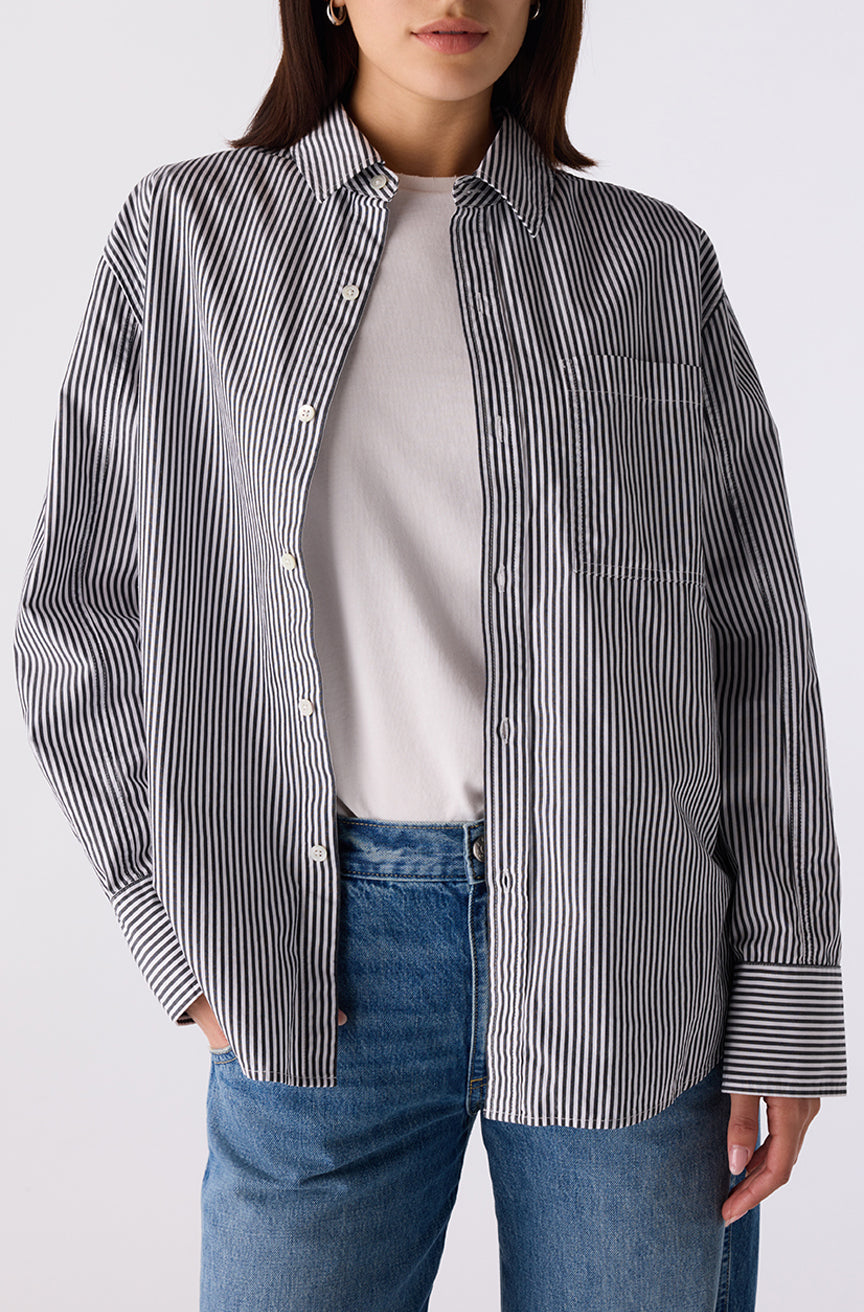 BLOUSES/SHIRTS/TOPS Ruth Oversized Striped Shirt in Black & Eggshell AMO
