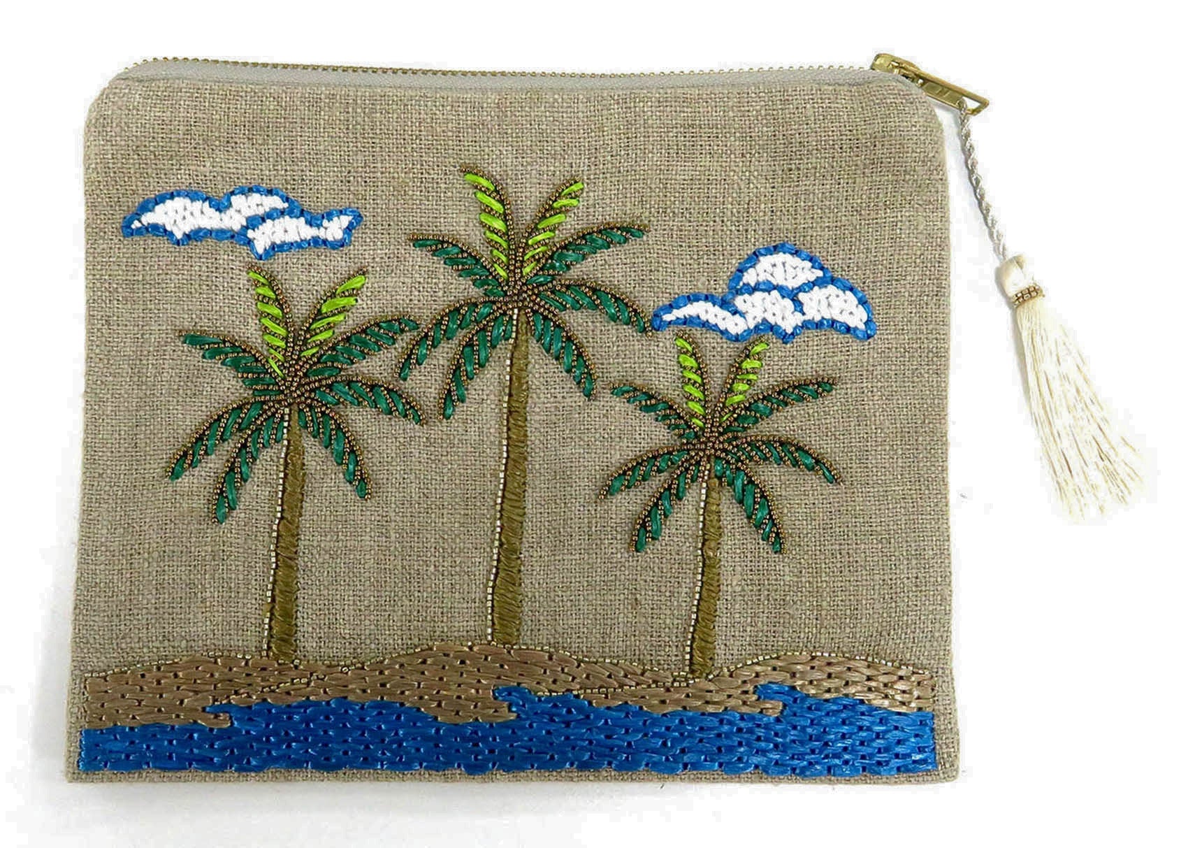 ACCESSORIES Beaded Palm Beach Linen Pouch Benaras by Citrus