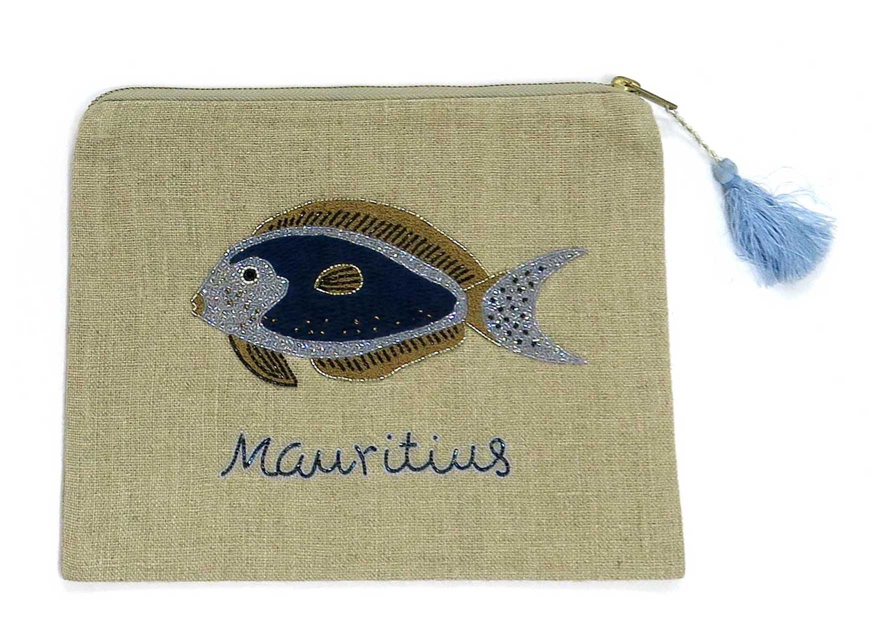 ACCESSORIES Large Beaded Big Fish Linen Pouch Benaras by Citrus