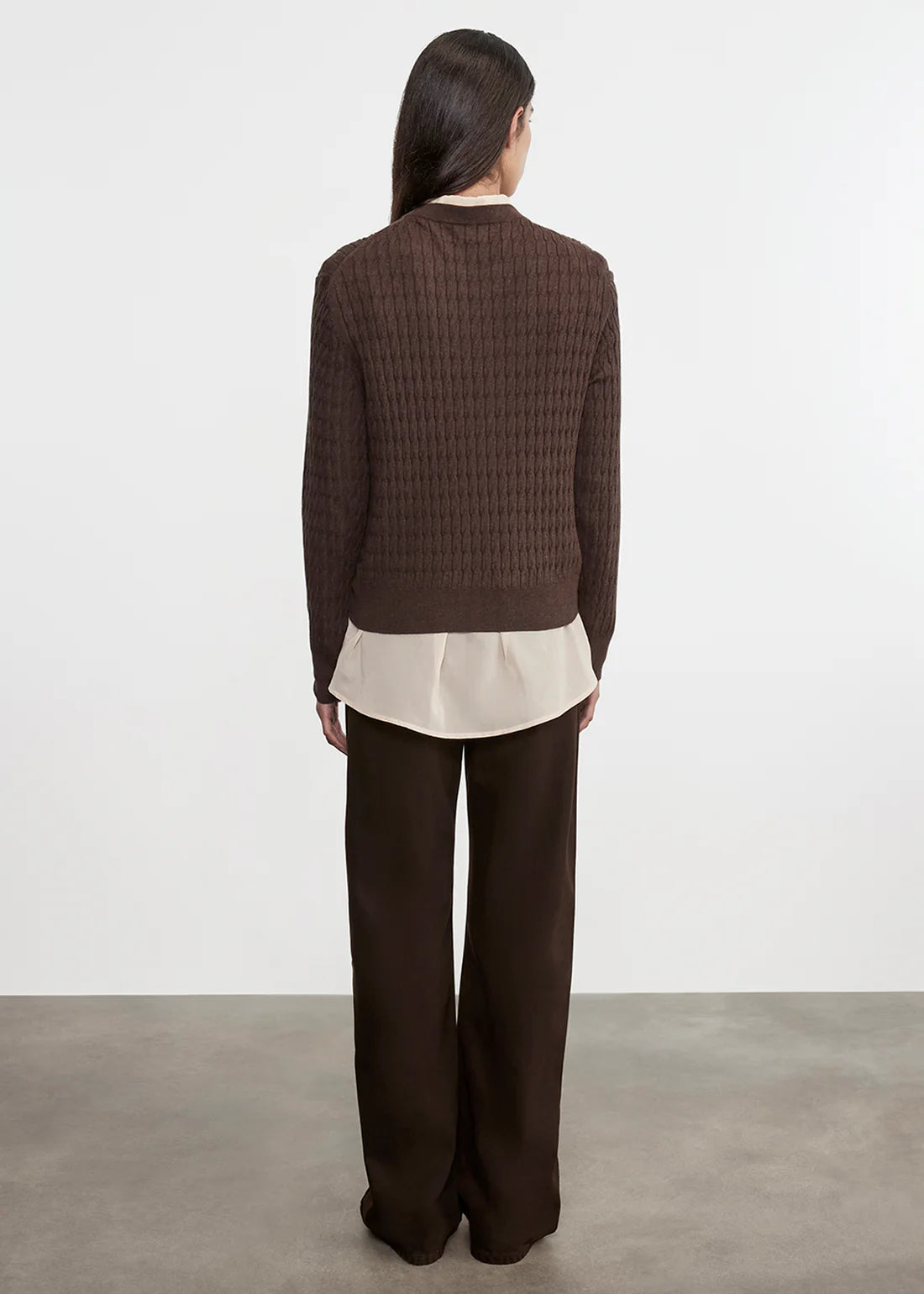 SWEATERS Cable Knit Easy Crew in Bitter Chocolate Enza Costa