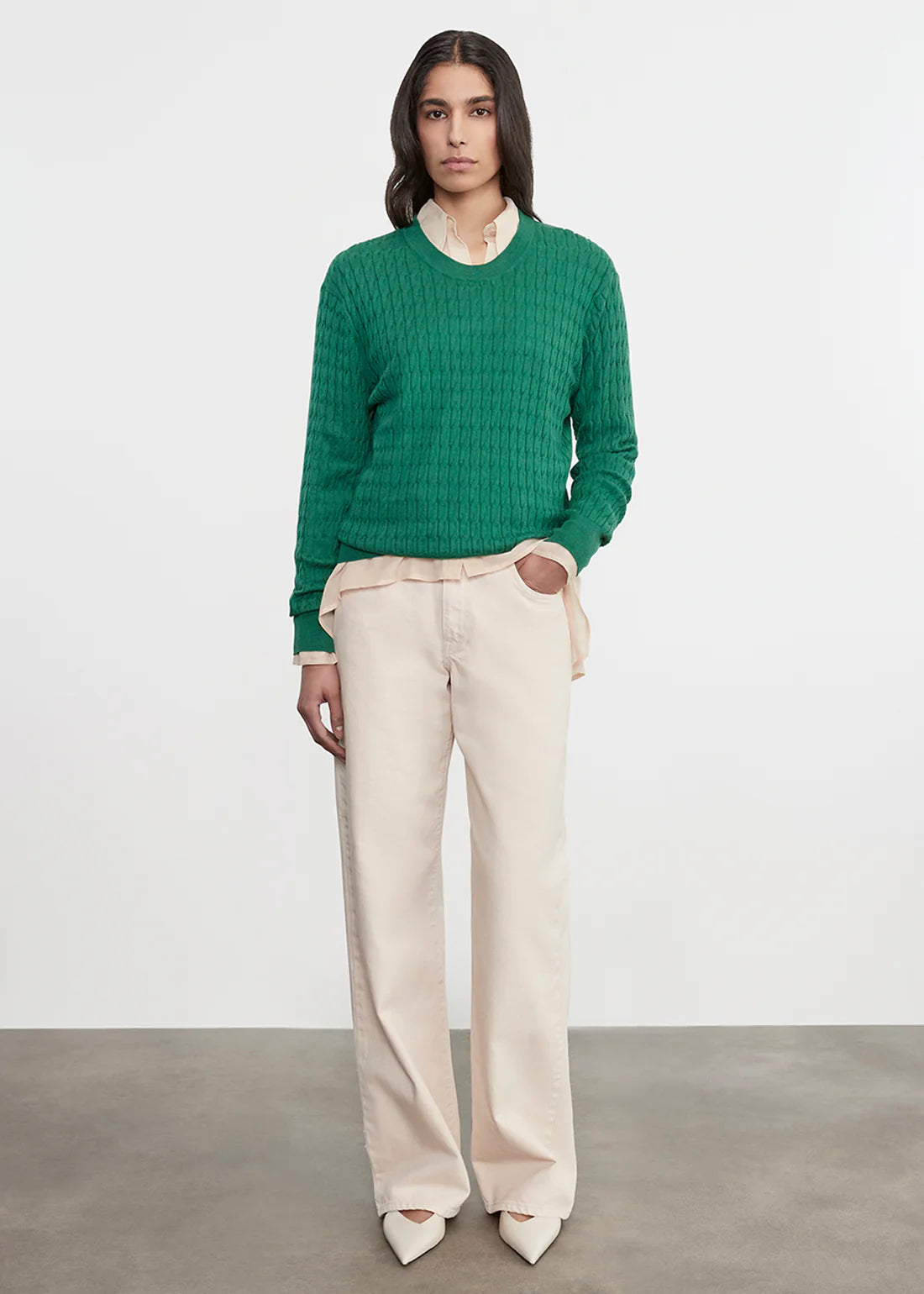 SWEATERS Cable Knit Easy Crew in Emerald Enza Costa