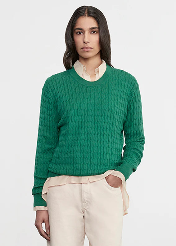 SWEATERS Cable Knit Easy Crew in Emerald Enza Costa