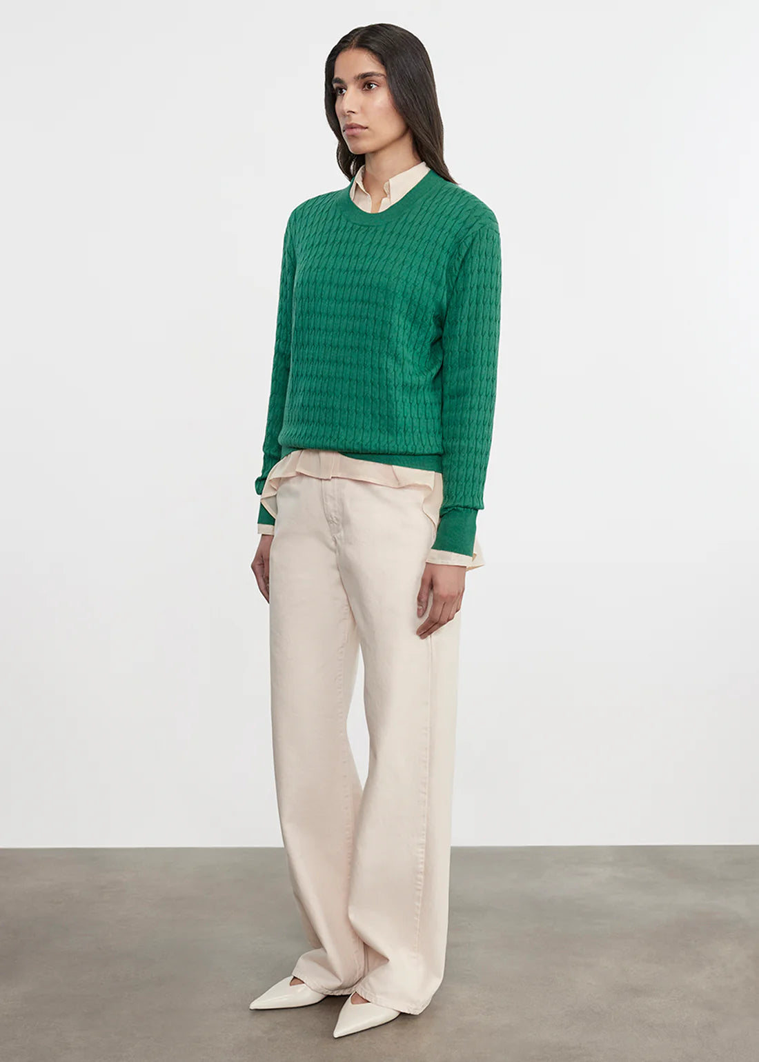 SWEATERS Cable Knit Easy Crew in Emerald Enza Costa