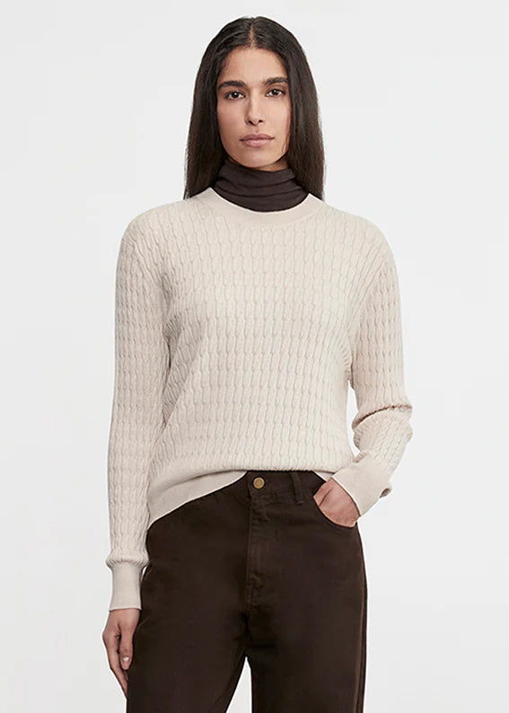SWEATERS Cable Knit Easy Crew in Parchment Enza Costa