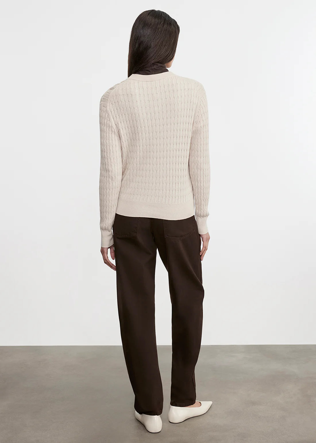 SWEATERS Cable Knit Easy Crew in Parchment Enza Costa