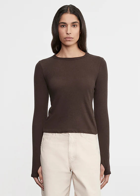 SWEATERS Cashmere New Classic Long Sleeve Crew in Dark Brown Enza Costa