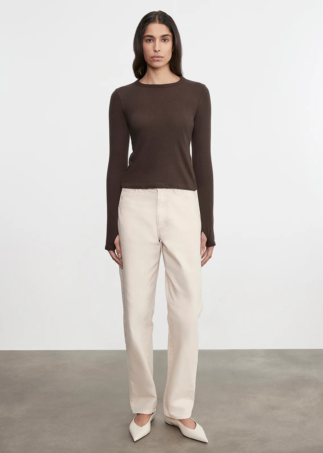 SWEATERS Cashmere New Classic Long Sleeve Crew in Dark Brown Enza Costa