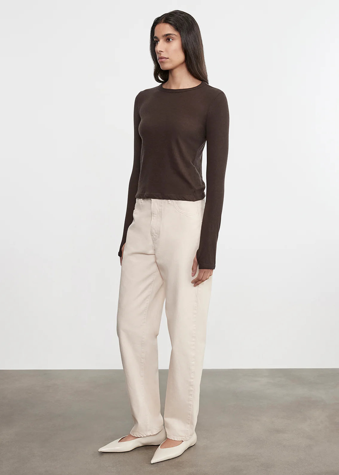 SWEATERS Cashmere New Classic Long Sleeve Crew in Dark Brown Enza Costa