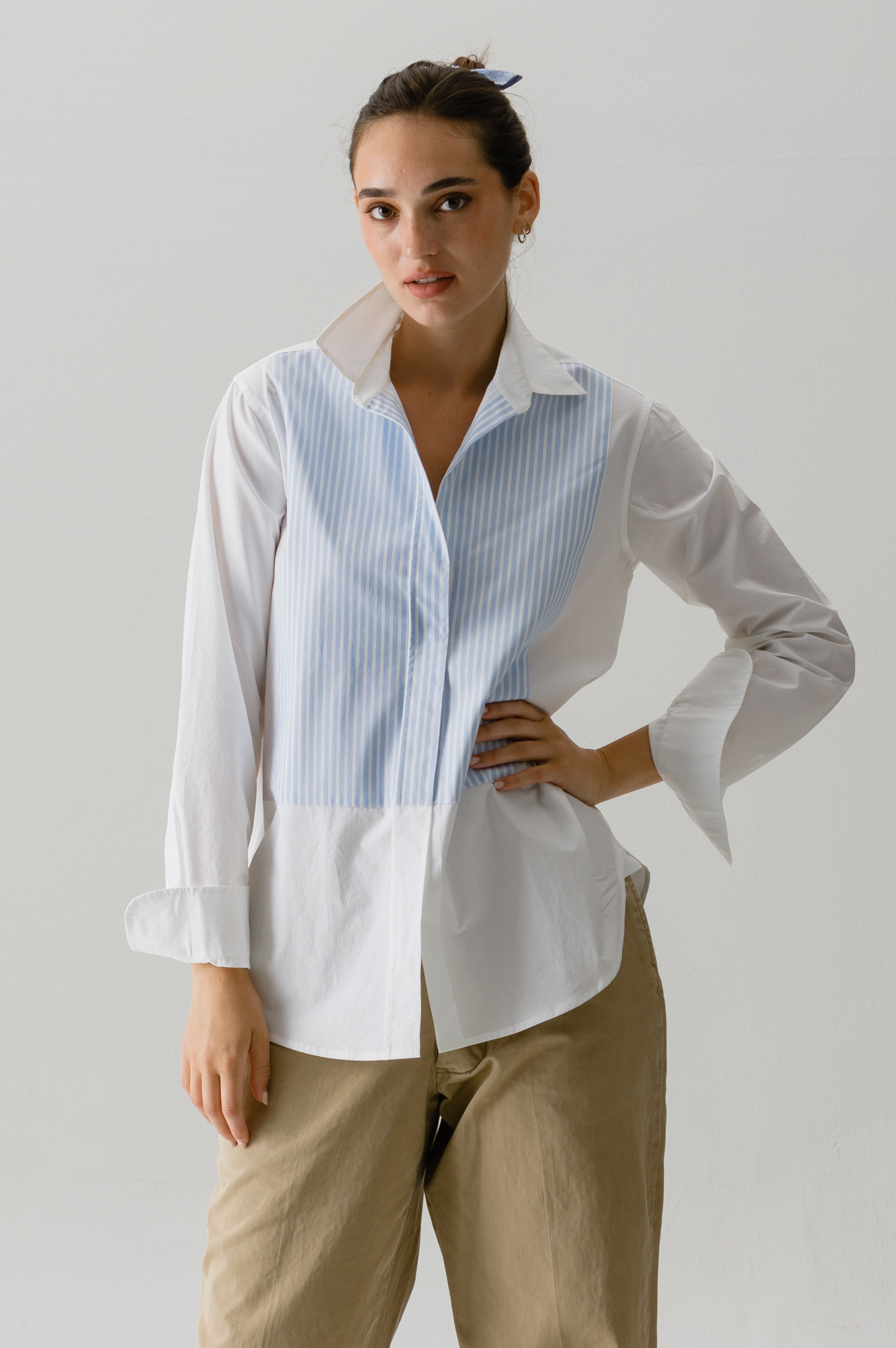 BLOUSES/SHIRTS/TOPS The Bib Shirt in Blue Stripe Cissa