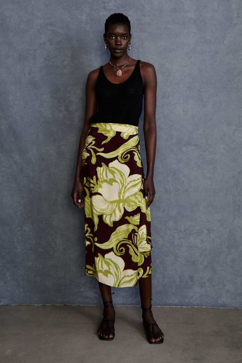 Hibiscus Silk Wrap Skirt in Cabernet – Serafina