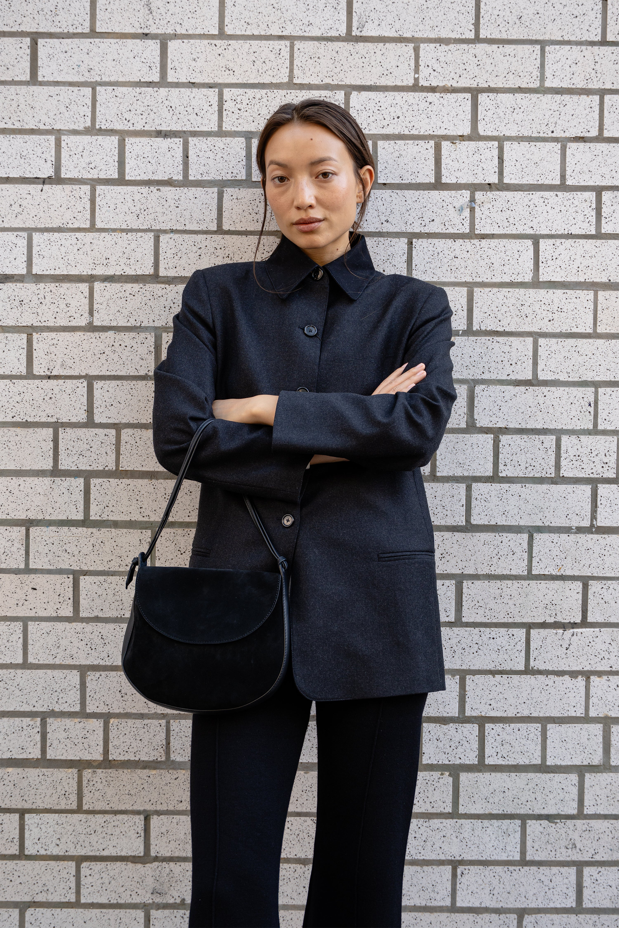 HANDBAGS Juliette Shoulder Bag in Black Suede Lemiz