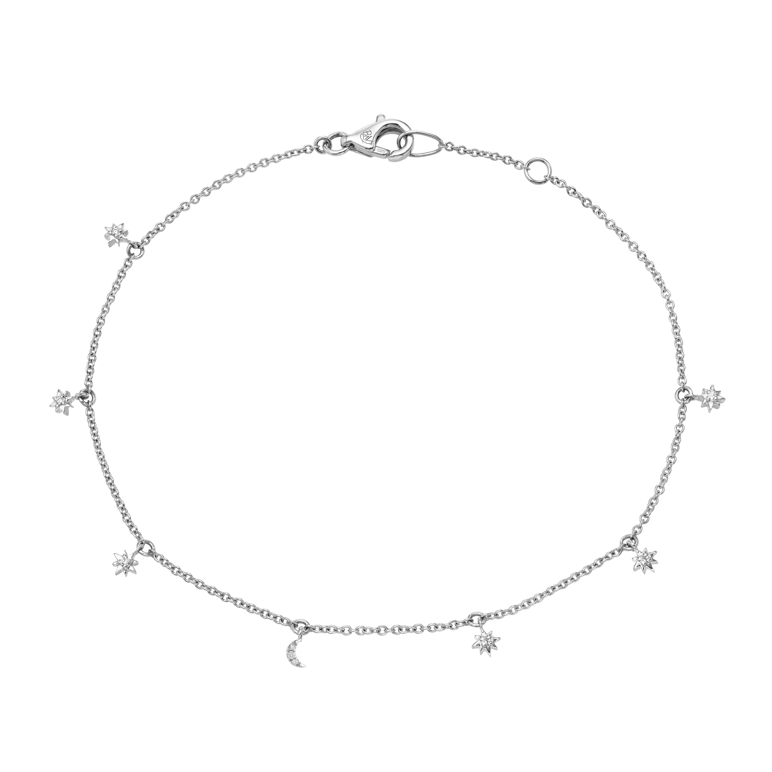 JEWELRY Diamond Star and Moon Bracelet in White Gold Riberra