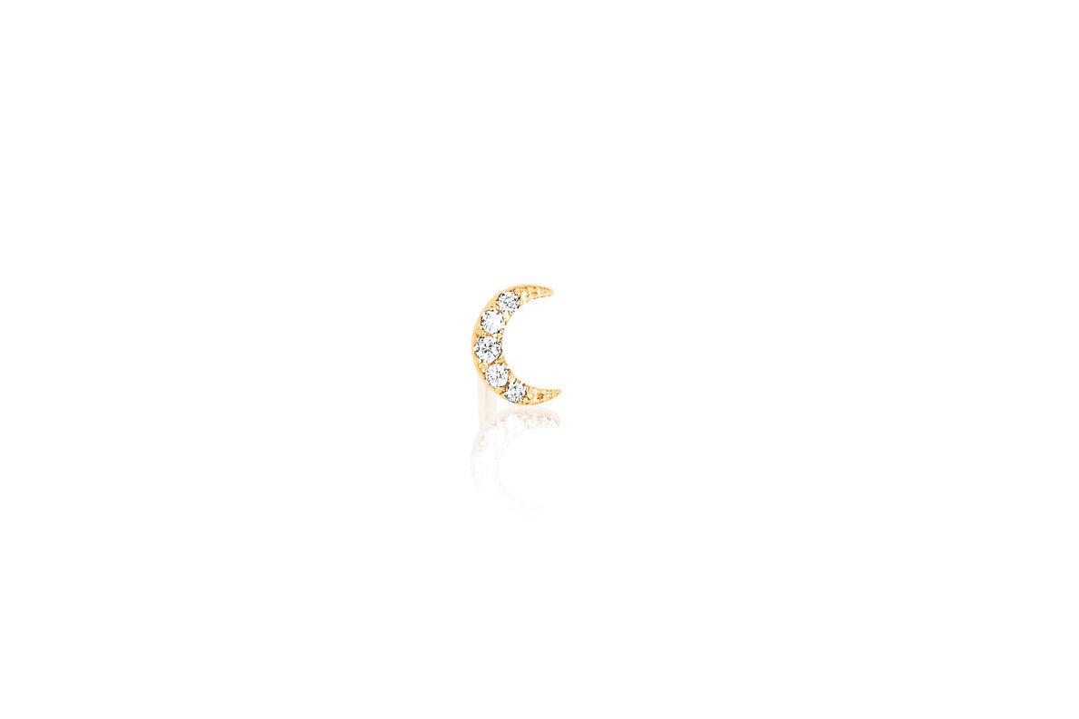 JEWELRY TS - 14K SINGLE BABY DIAMOND MOON STUD EARRING EF Collection