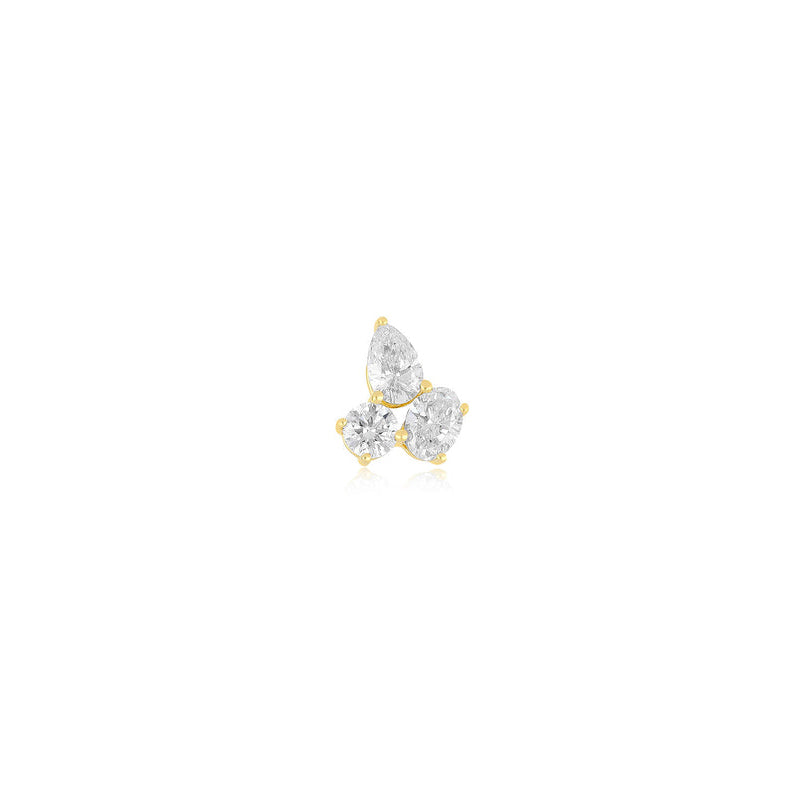 JEWELRY TS - 14K SINGLE TRIPLE DIAMOND CLUSTER STUD EARRING EF Collection