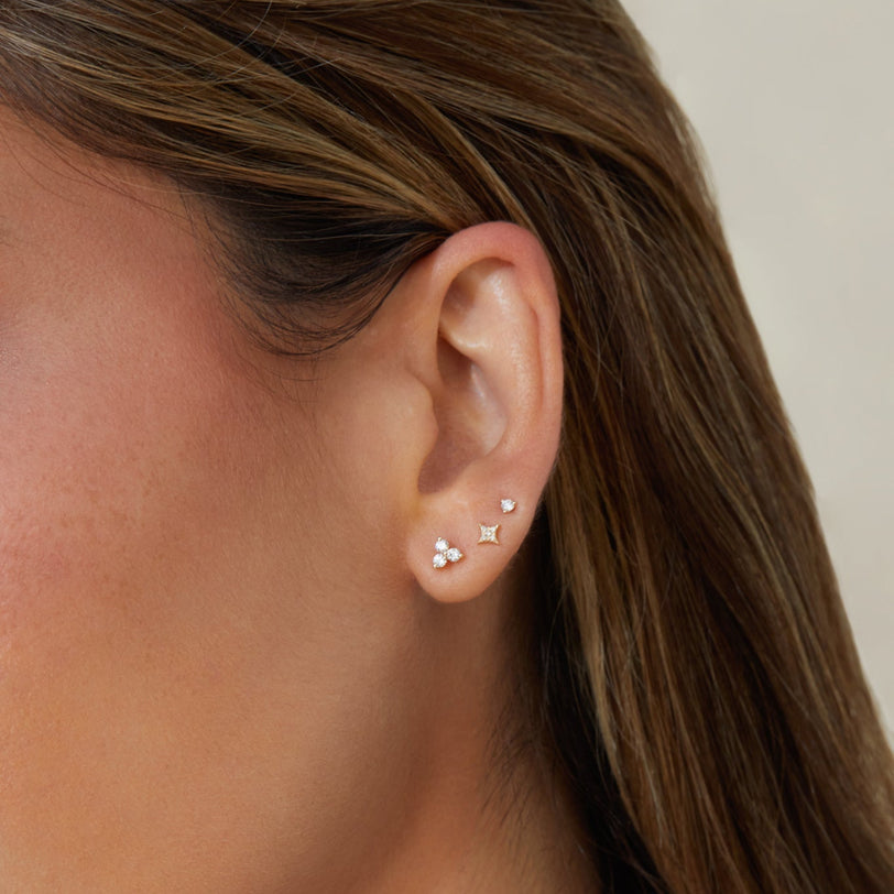 JEWELRY TS - 14K SINGLE DIAMOND TRIO STUD EARRING EF Collection