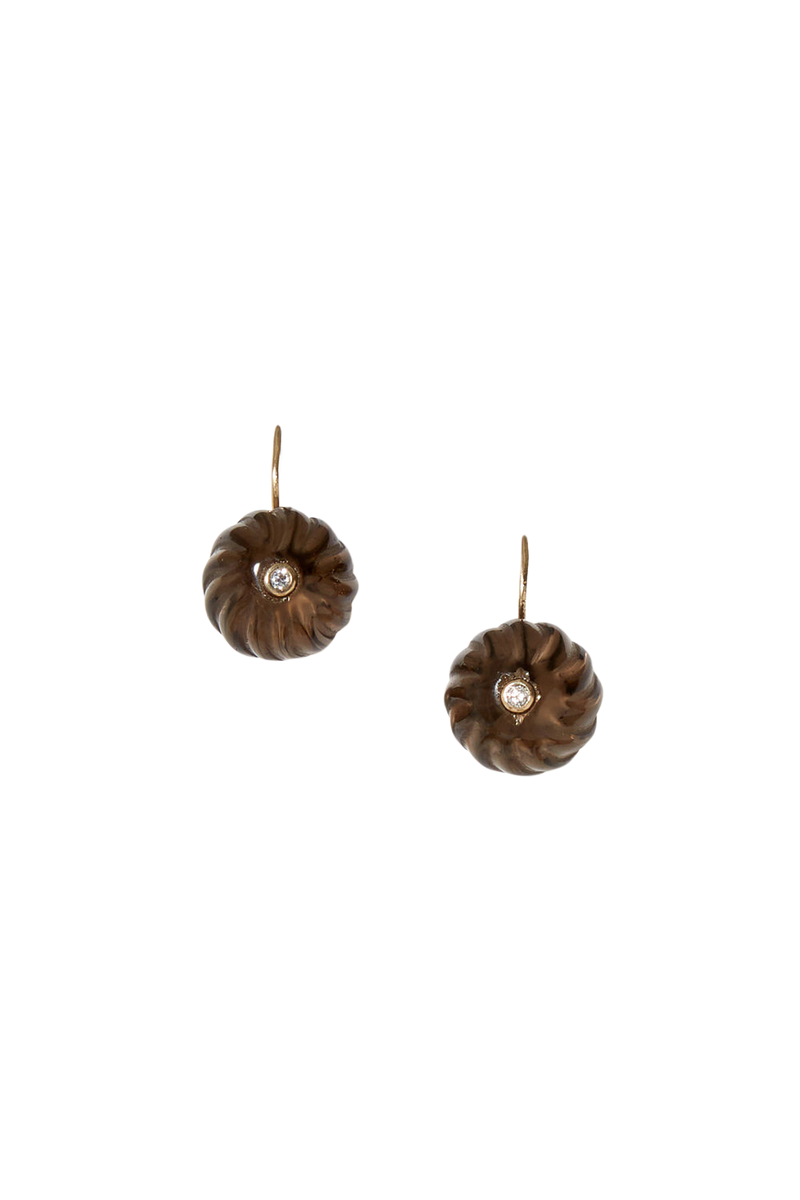 14K Smoky Quartz Pumpkin Earrings with White Diamonds – Serafina