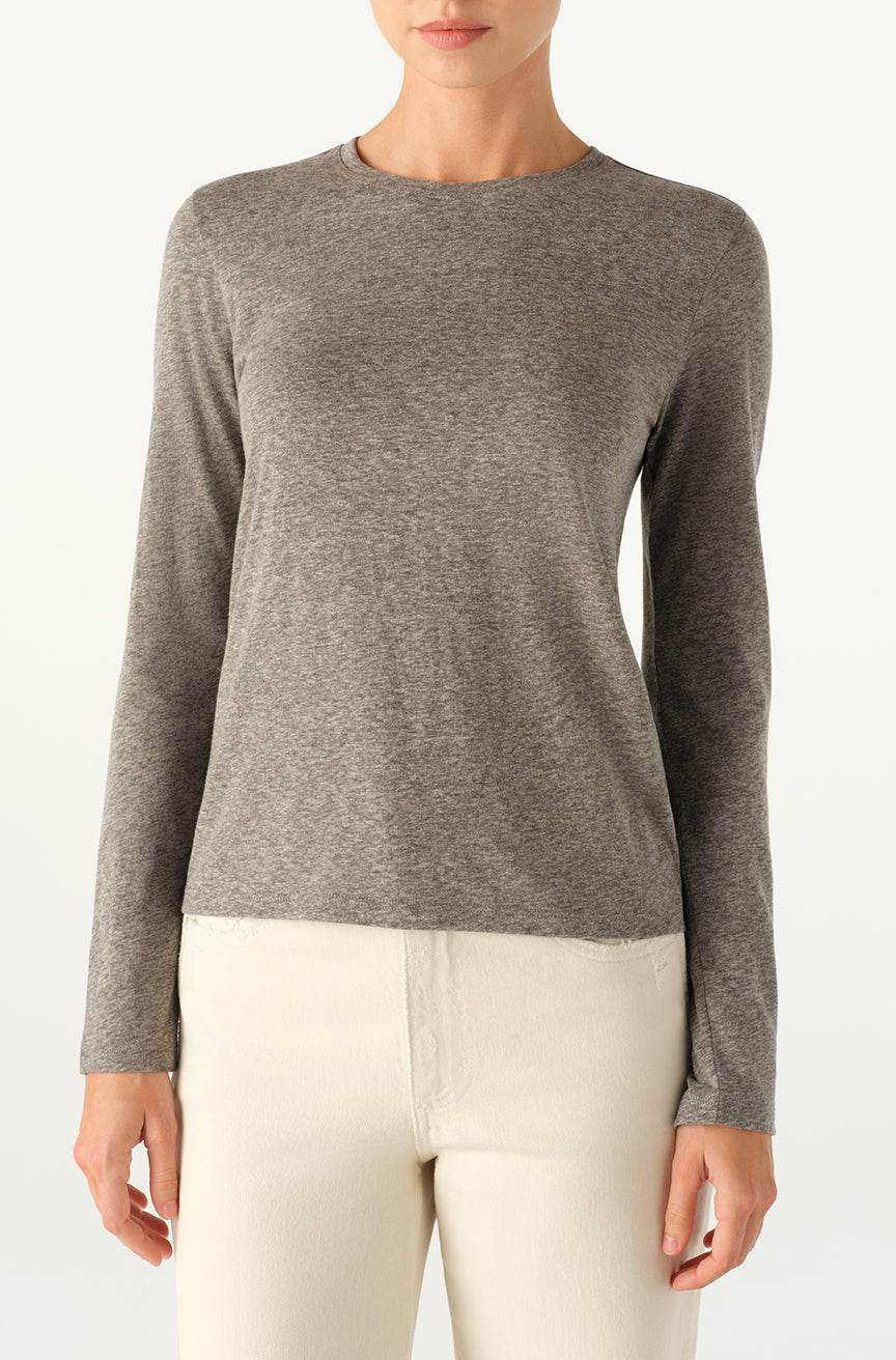 BLOUSES/SHIRTS/TOPS Drew Long Sleeve Tee in Heather Grey AMO