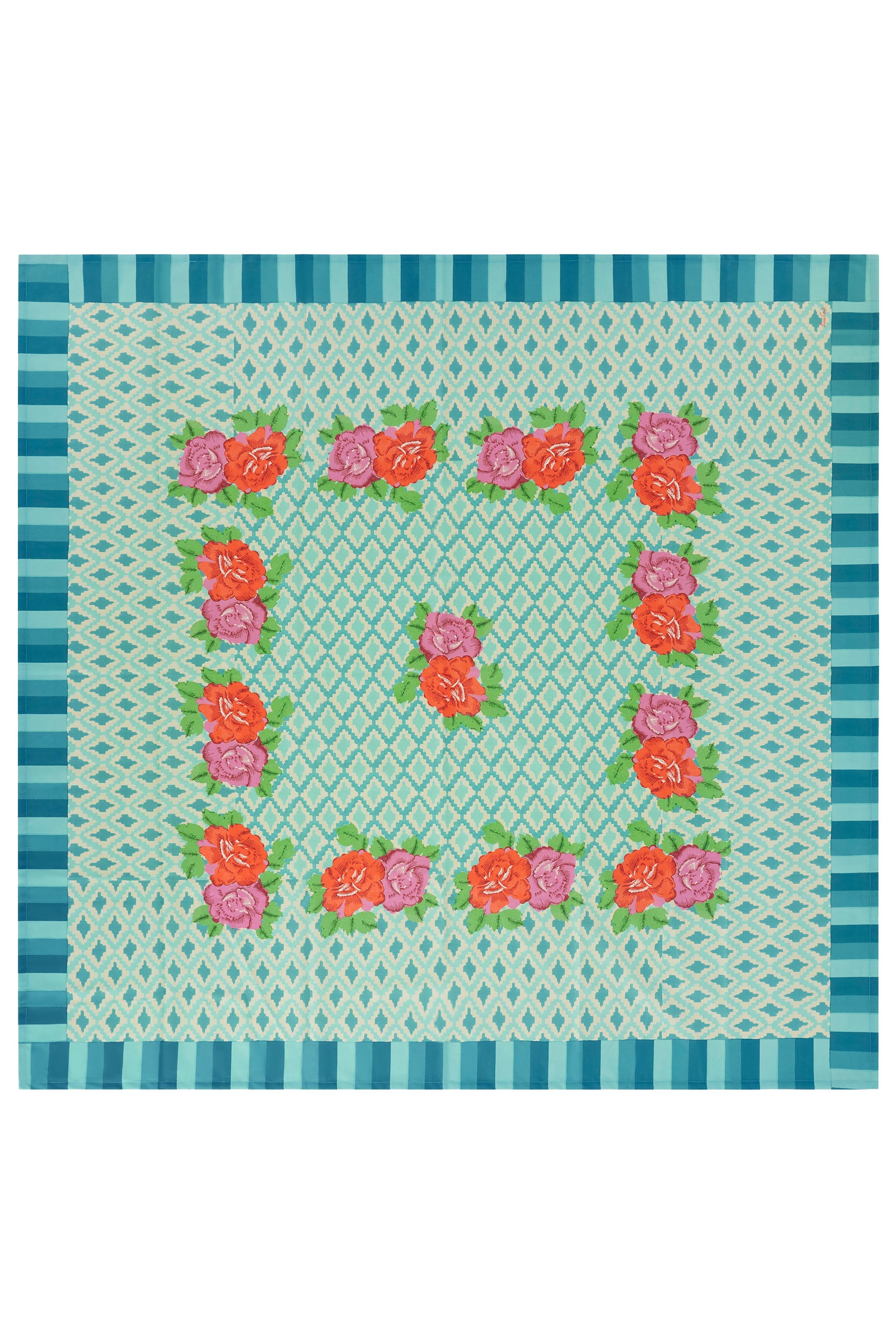 HOME DECOR Small Square Tablecloth in Hima Big Flower Turquoise Lisa Corti