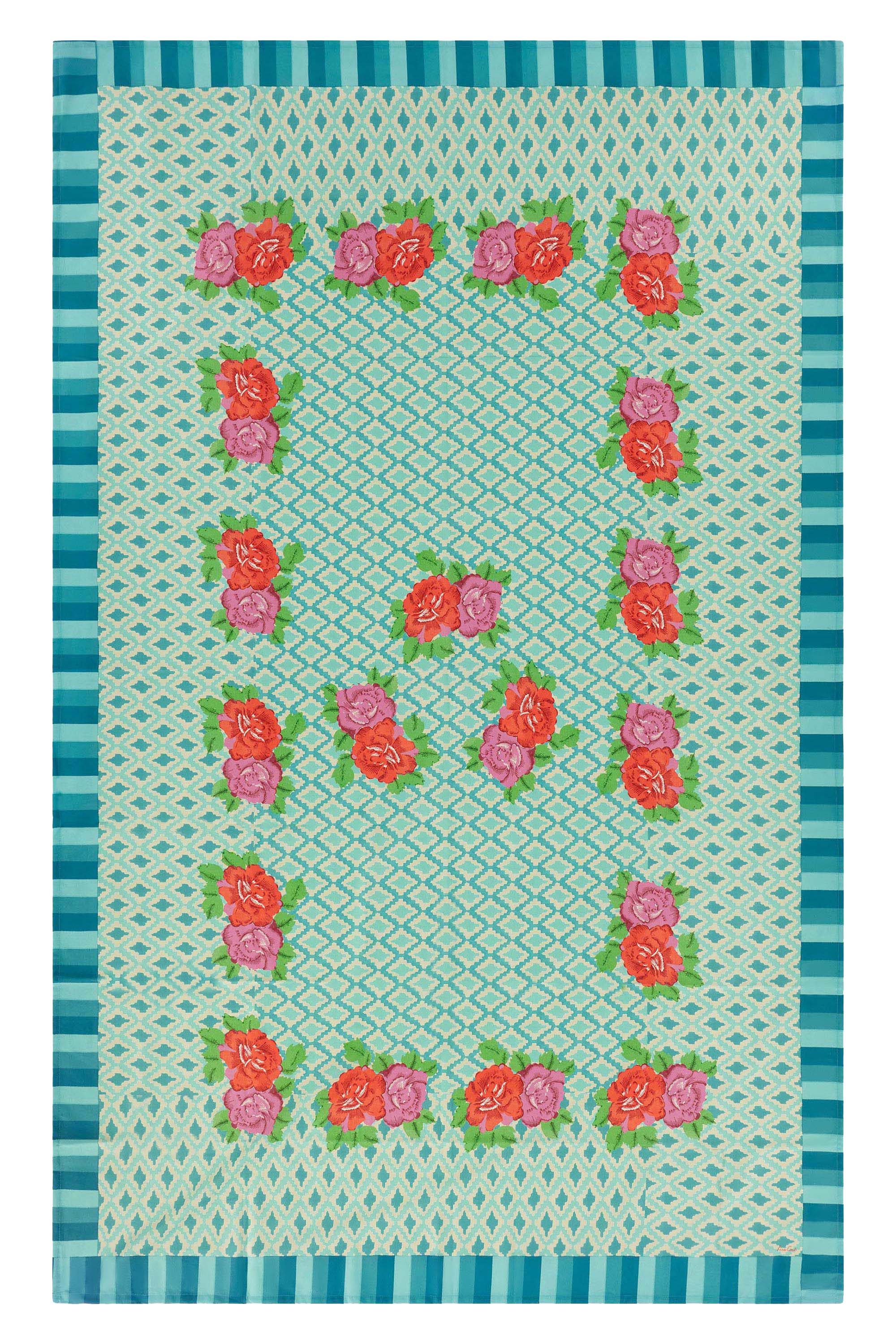 HOME ACCESSORIES Rectangle Tablecloth in Hima Big Flower Turquoise Lisa Corti