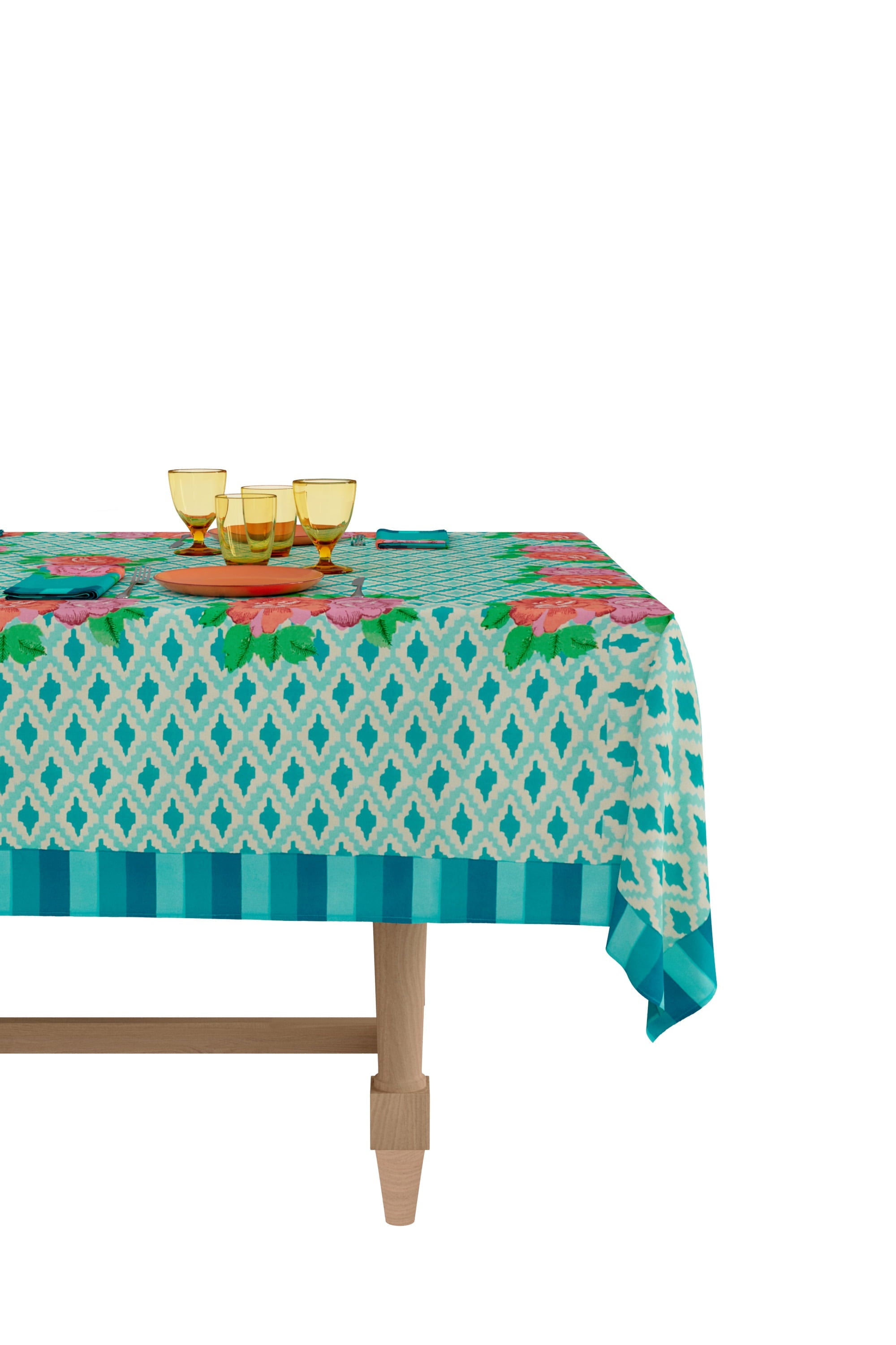 HOME ACCESSORIES Rectangle Tablecloth in Hima Big Flower Turquoise Lisa Corti
