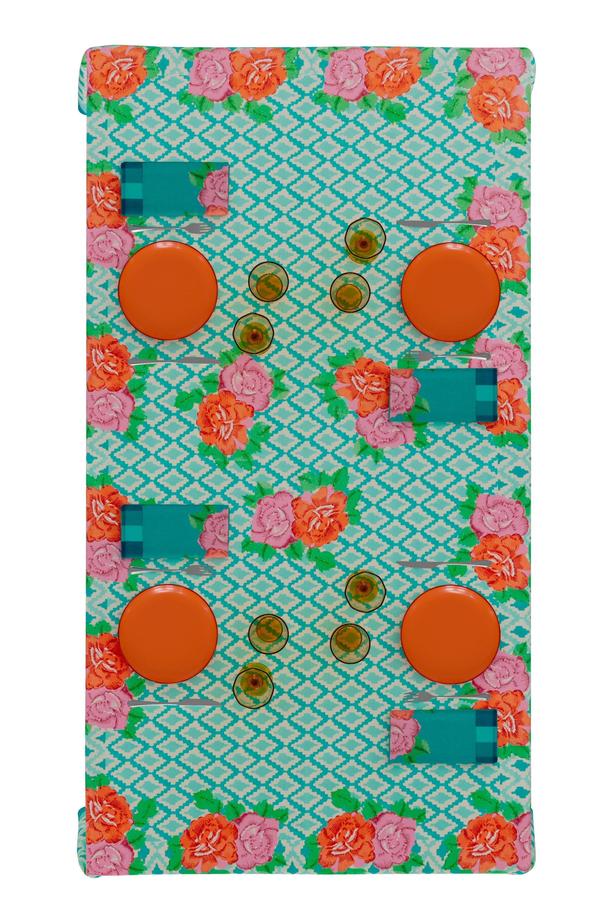 HOME ACCESSORIES Rectangle Tablecloth in Hima Big Flower Turquoise Lisa Corti