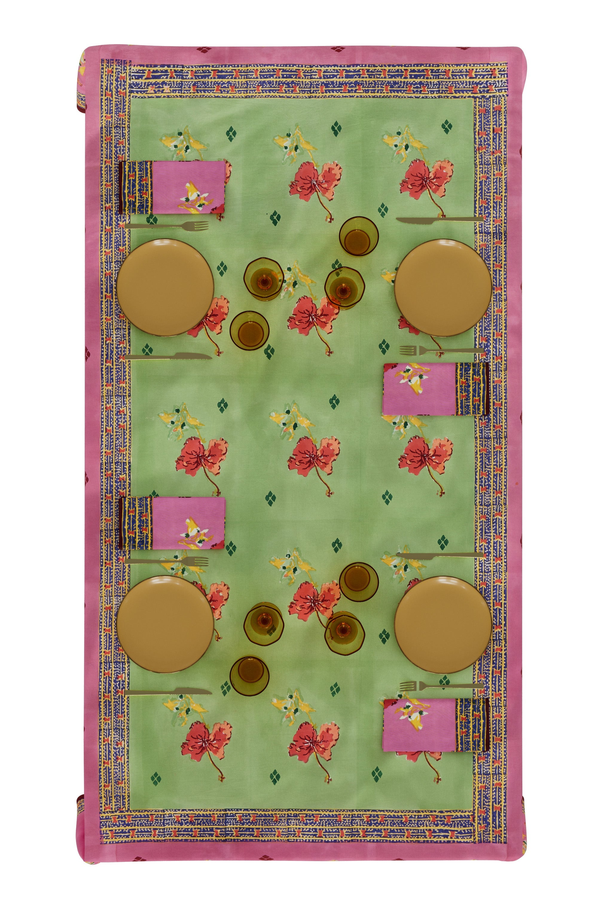 HOME DECOR Small Rectangular Tablecloth in Green and Pink Ibisco Lisa Corti