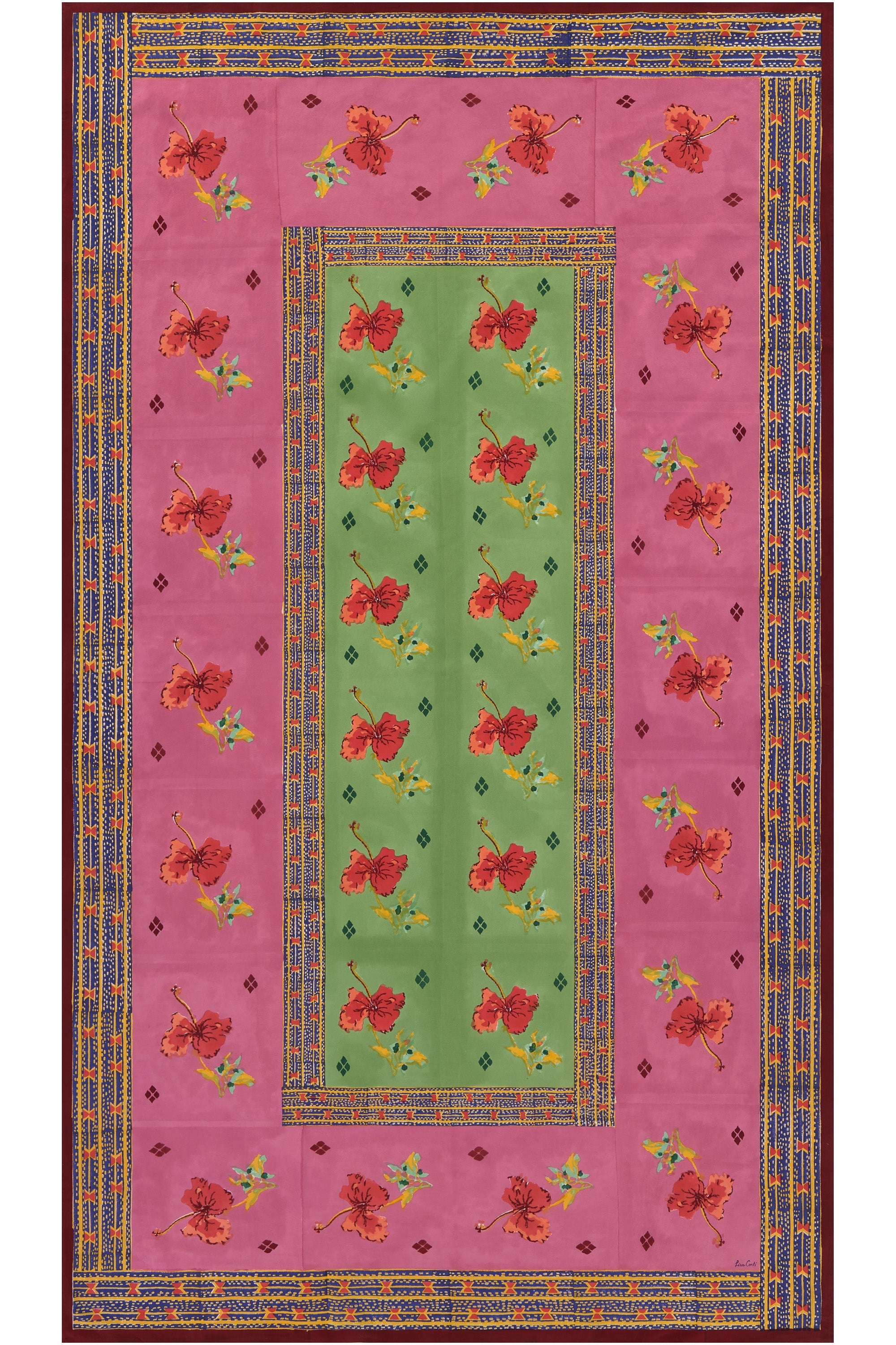 HOME DECOR Small Rectangular Tablecloth in Green and Pink Ibisco Lisa Corti