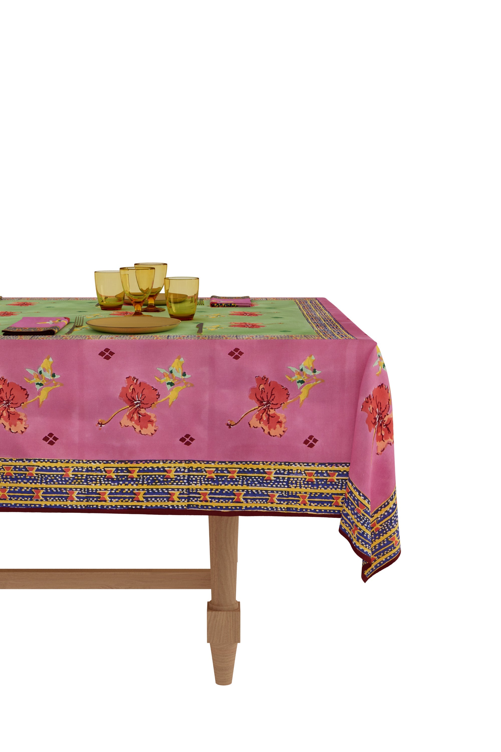 HOME DECOR Small Rectangular Tablecloth in Green and Pink Ibisco Lisa Corti