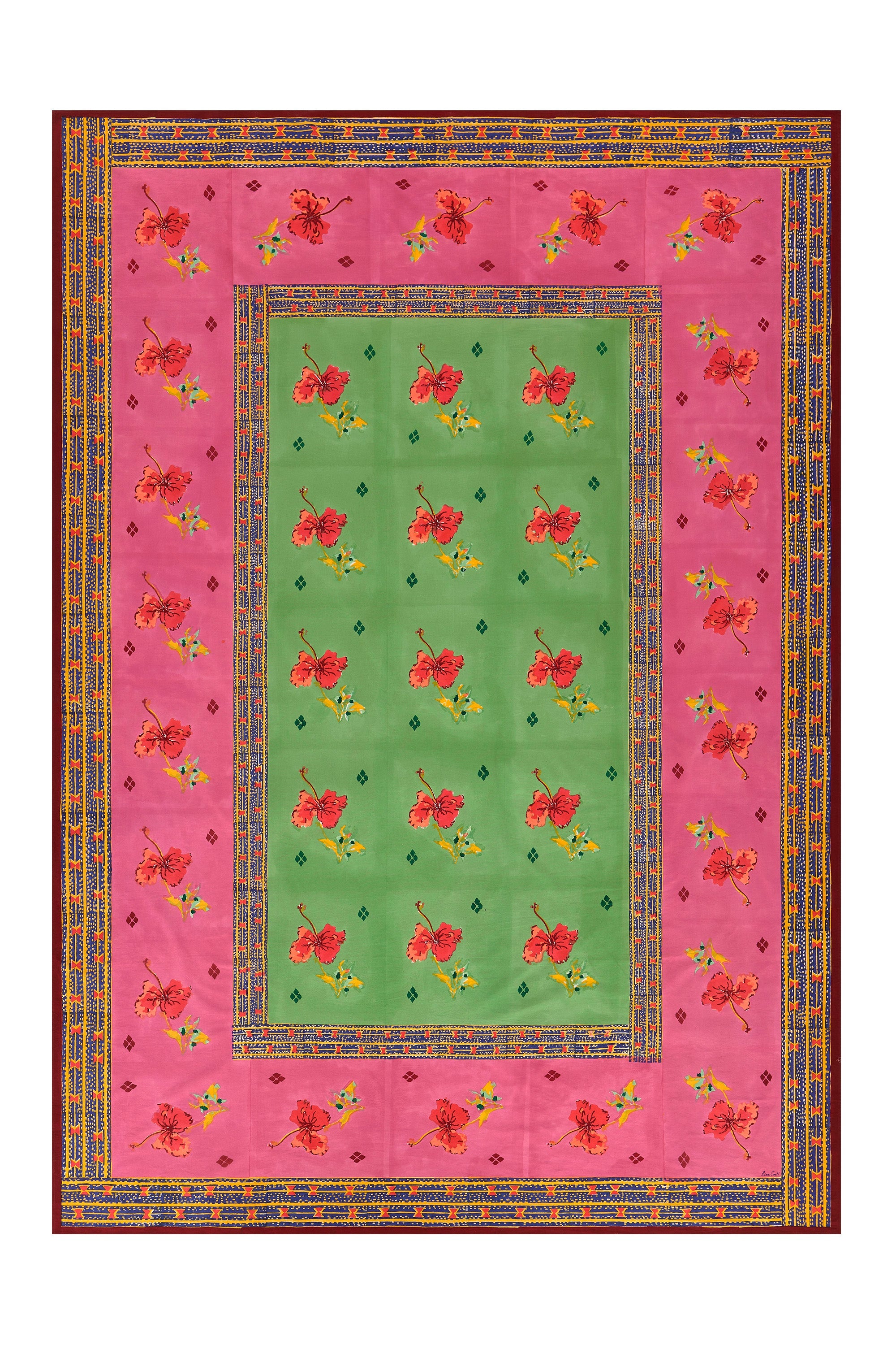 HOME DECOR Green and Pink Ibisco Large Rectangular Tablecloth Lisa Corti