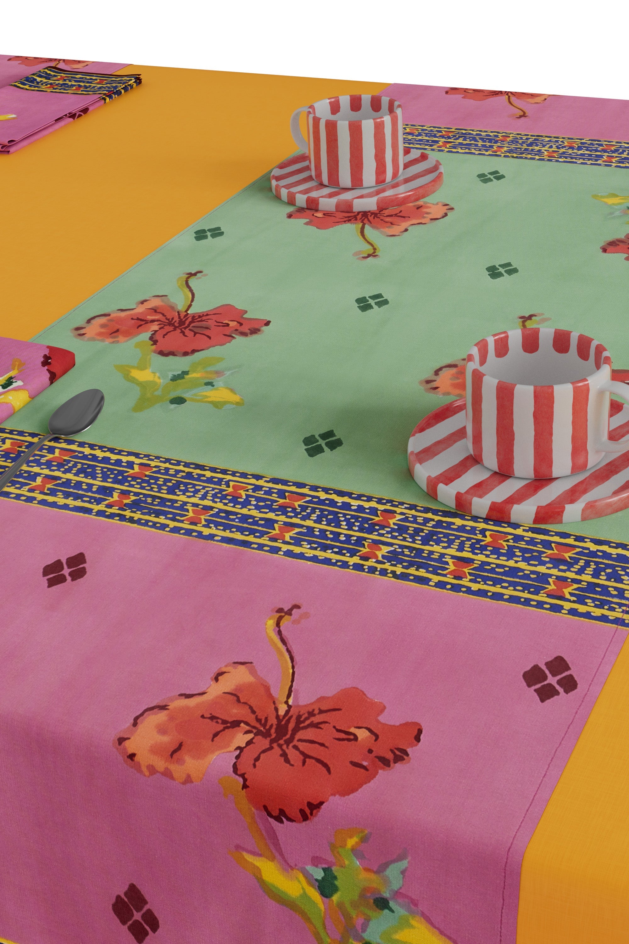 HOME DECOR Green and Pink Ibisco Table Runner Lisa Corti