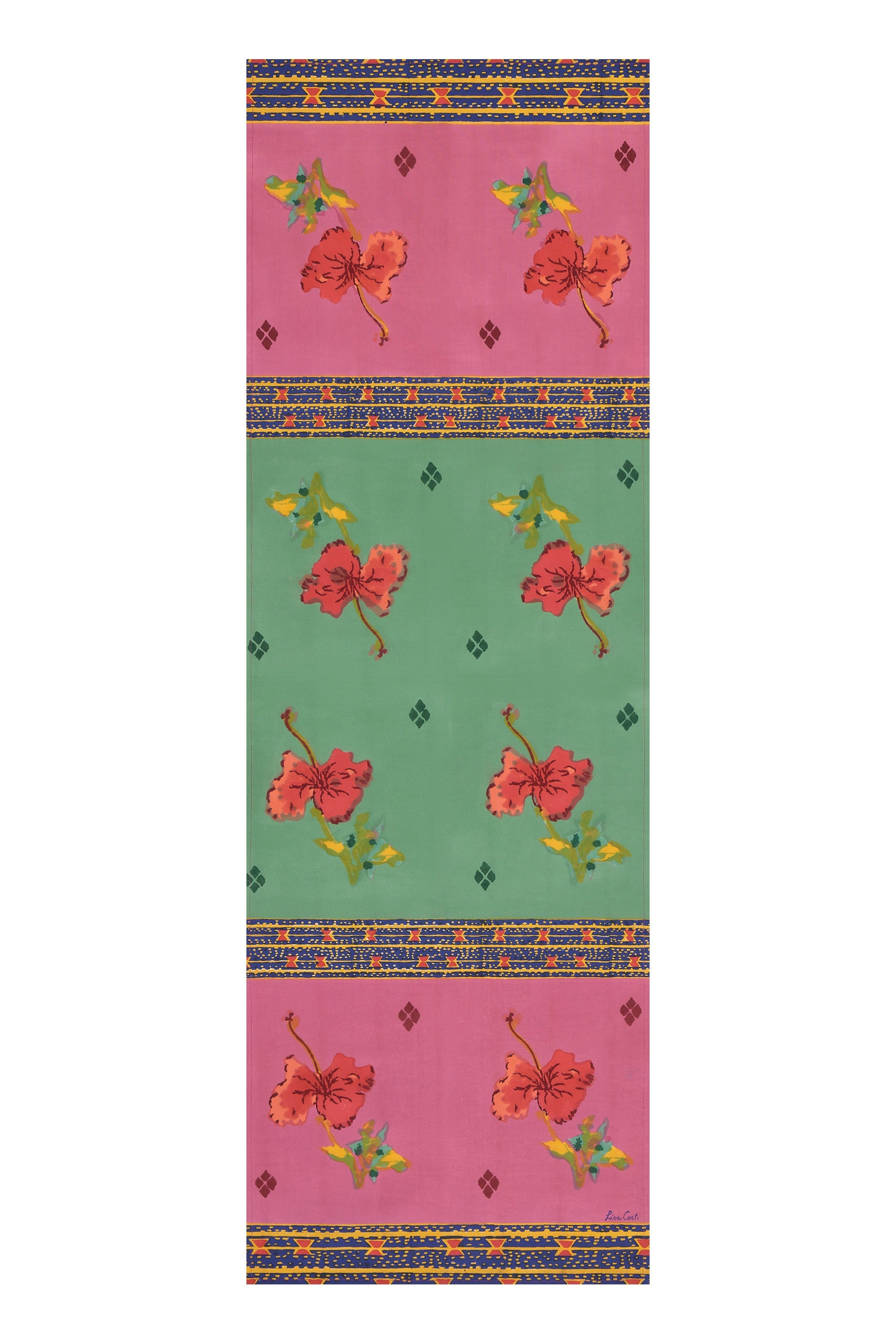 HOME DECOR Green and Pink Ibisco Table Runner Lisa Corti