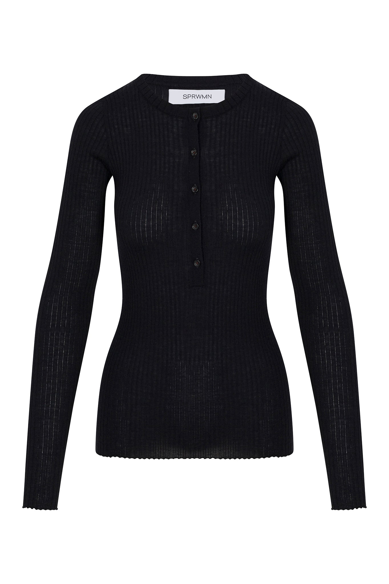 BLOUSES/SHIRTS/TOPS Long Sleeve Cashmere Henley in Black SPRWMN