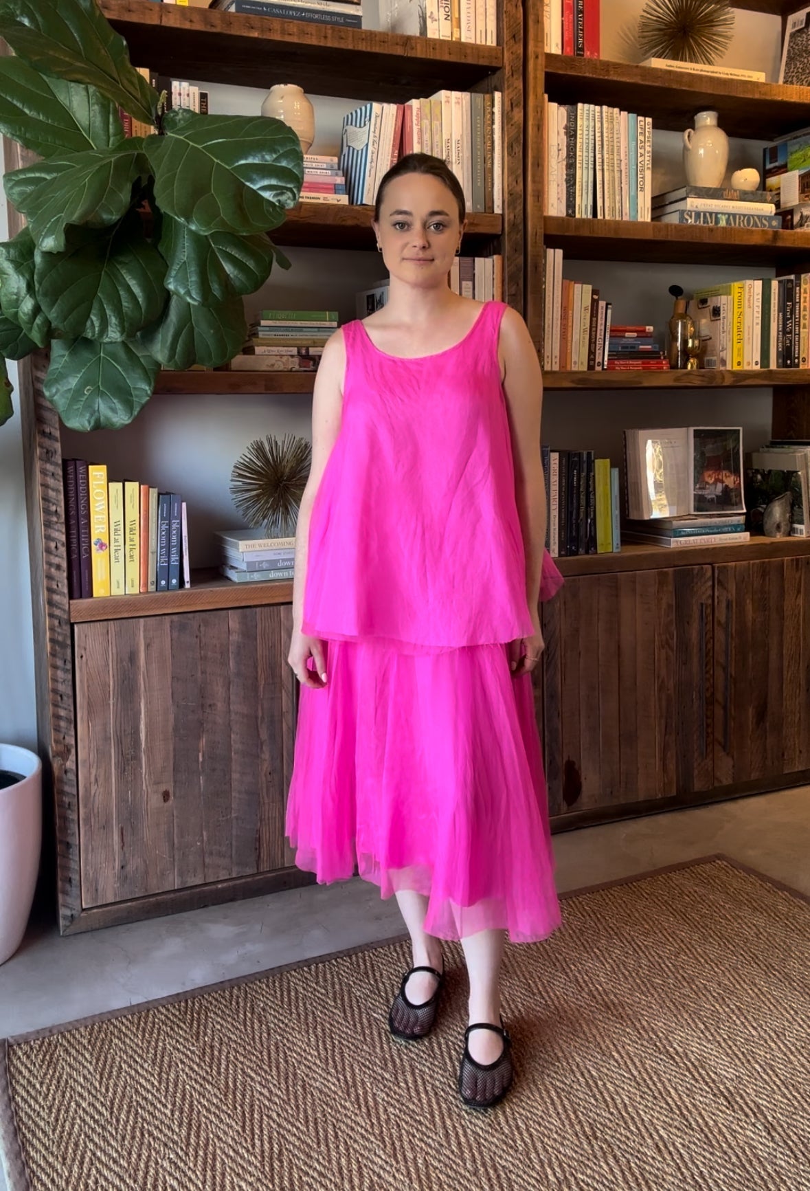 SKIRTS Organza Midi Skirt in Fuchsia Louiza Babouryan