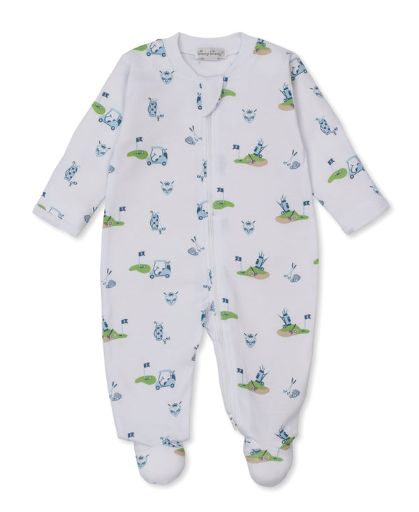 CHILDREN'S APPAREL Baby Zip Onesie in Blue Golf Championship Kissy Kissy