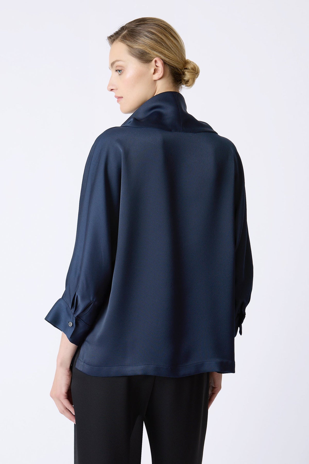 BLOUSES/SHIRTS/TOPS Ellie Satin T-neck in Navy Kal Rieman
