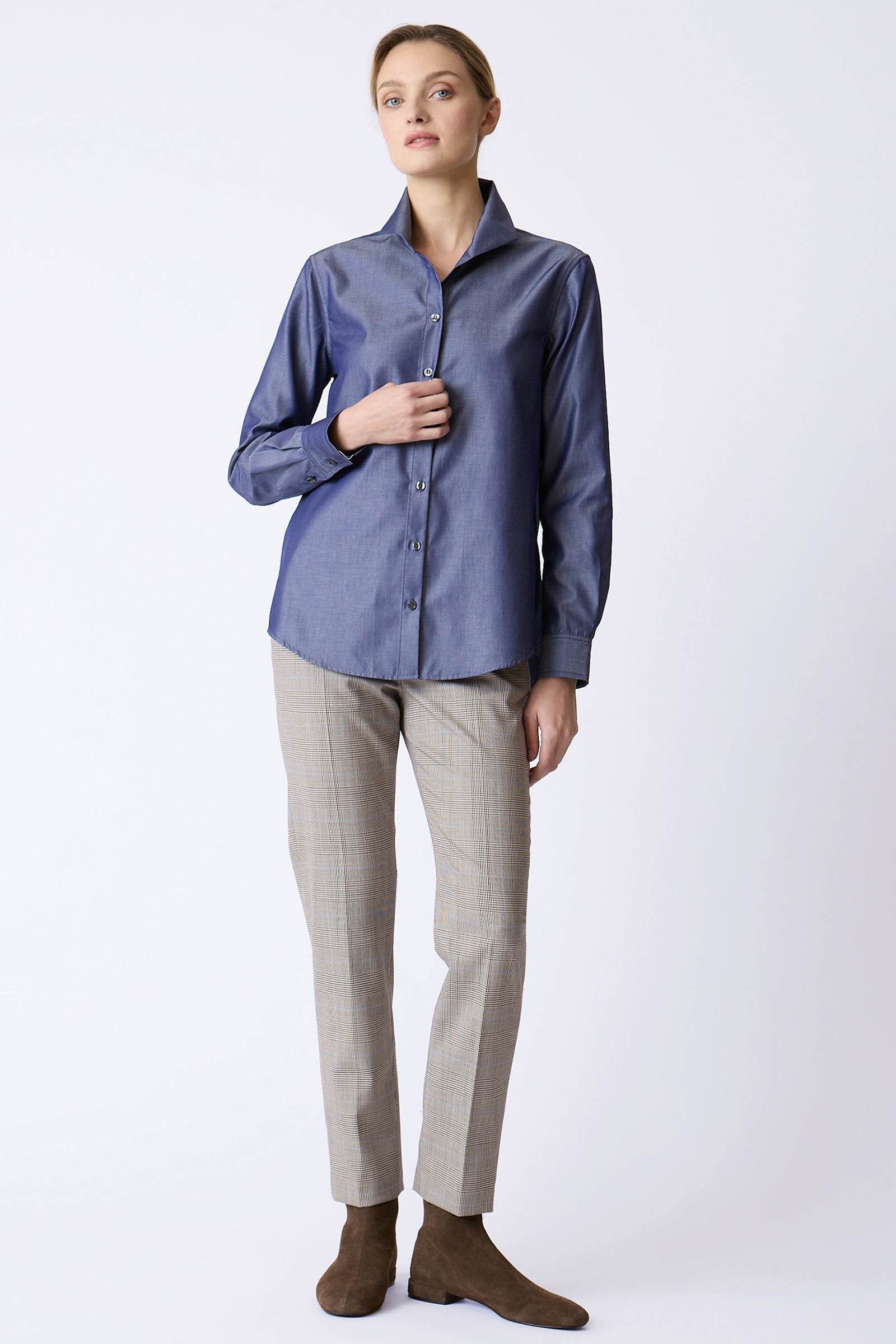 BLOUSES/SHIRTS/TOPS Box Pleat Ginna Shirt in Denim Twill Kal Rieman