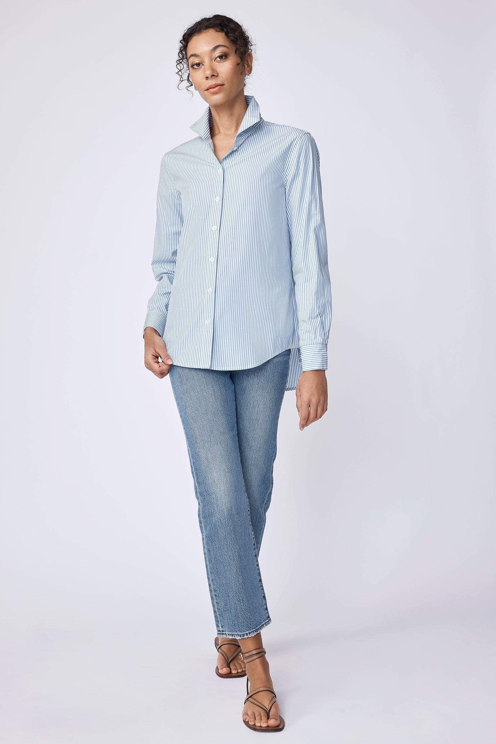 BLOUSES/SHIRTS/TOPS Box Pleat Ginna Stripe Shirt in Bay Saltwater Kal Rieman