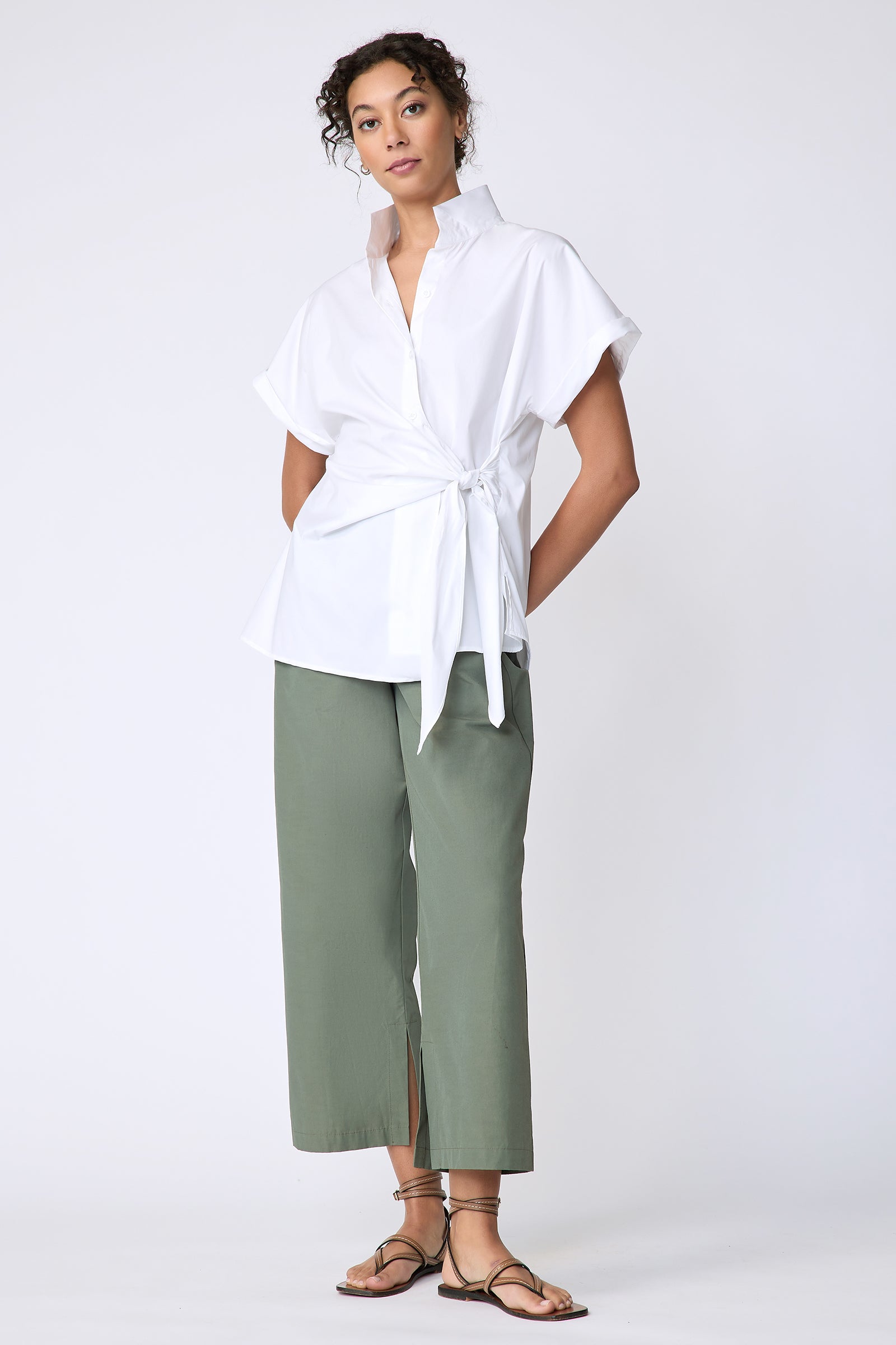 BLOUSES/SHIRTS/TOPS Mila Wrap Shirt in White Stretch Kal Rieman