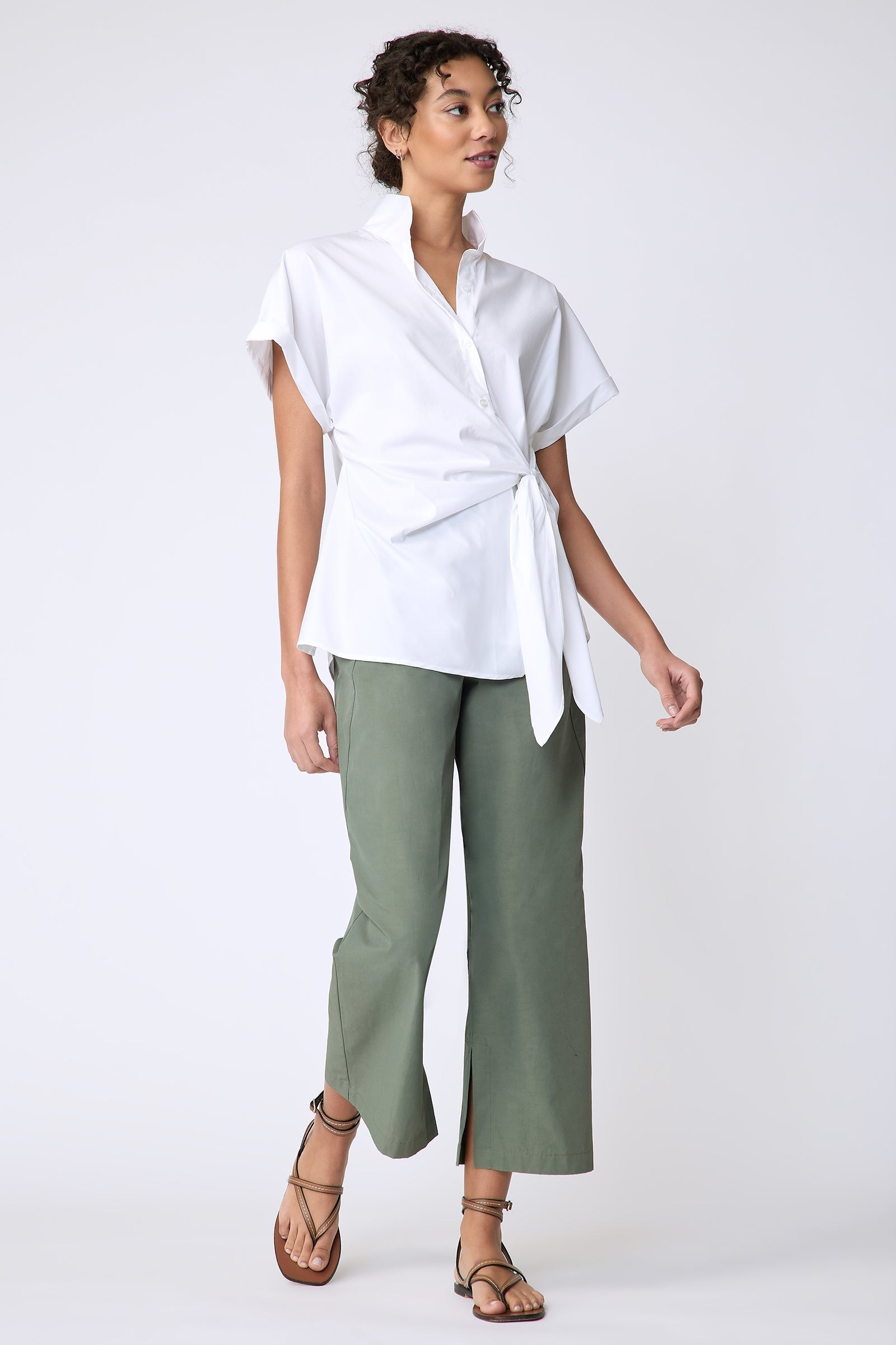 BLOUSES/SHIRTS/TOPS Mila Wrap Shirt in White Stretch Kal Rieman