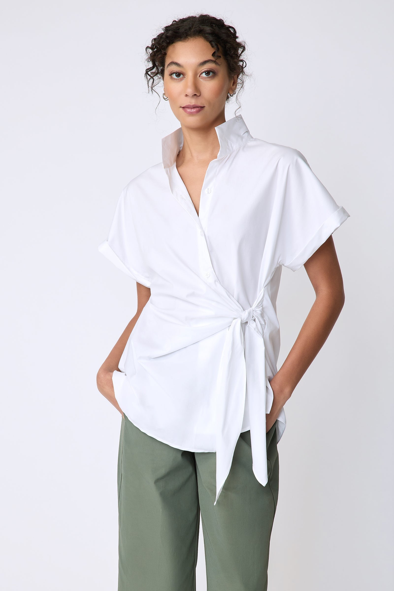BLOUSES/SHIRTS/TOPS Mila Wrap Shirt in White Stretch Kal Rieman
