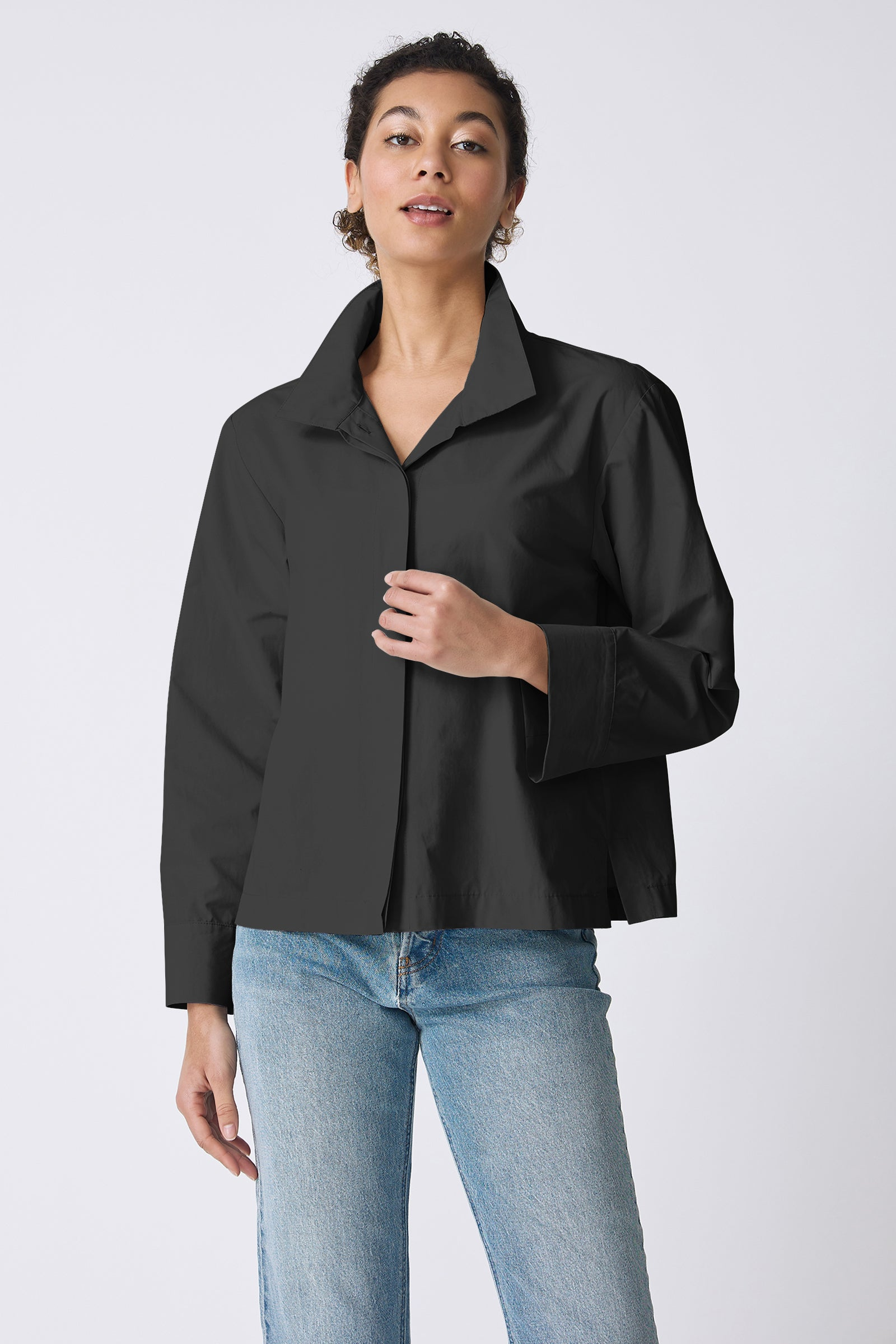 COATS/JACKET Peggy Collared Shirt Jacket in Black Kal Rieman