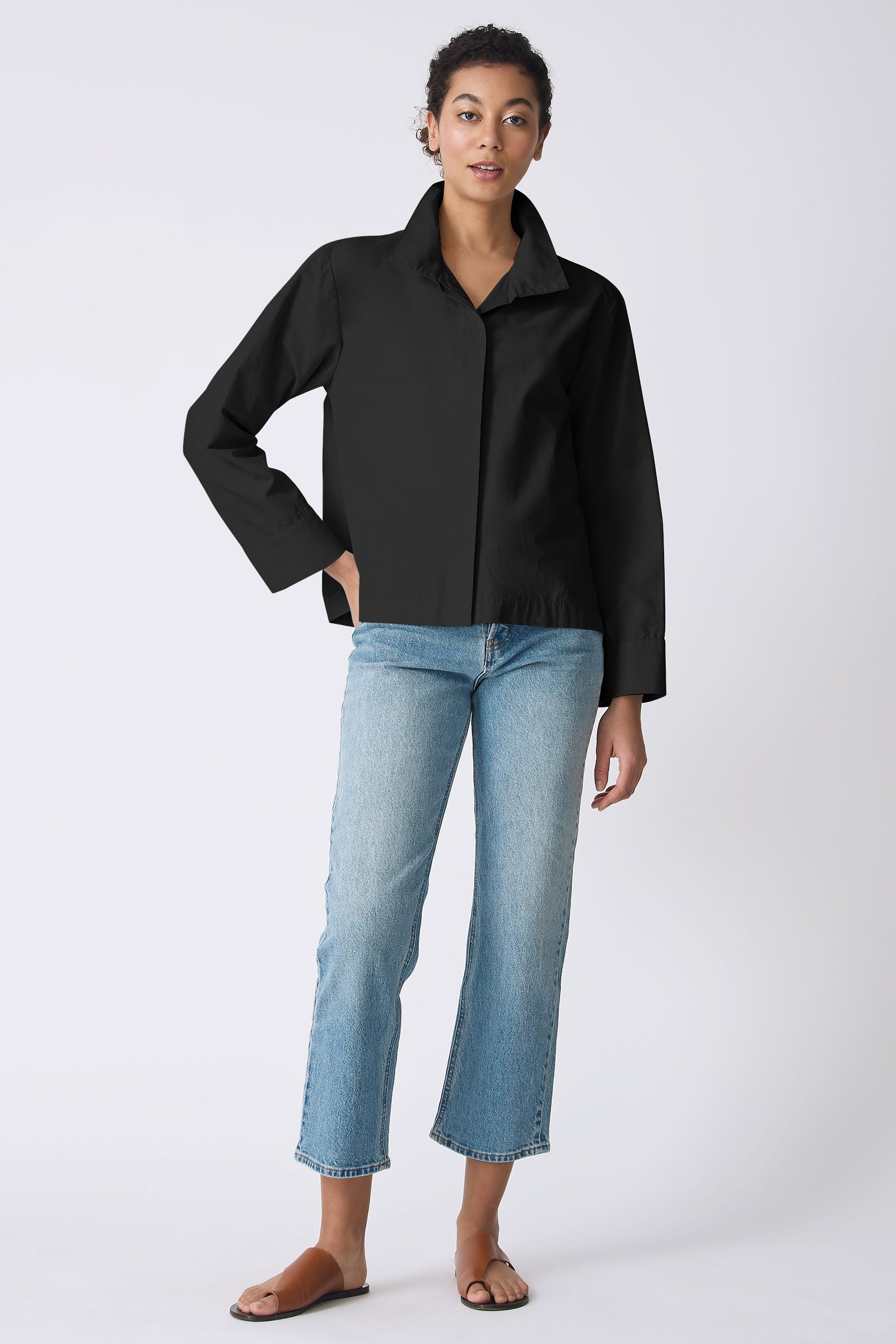 COATS/JACKET Peggy Collared Shirt Jacket in Black Kal Rieman