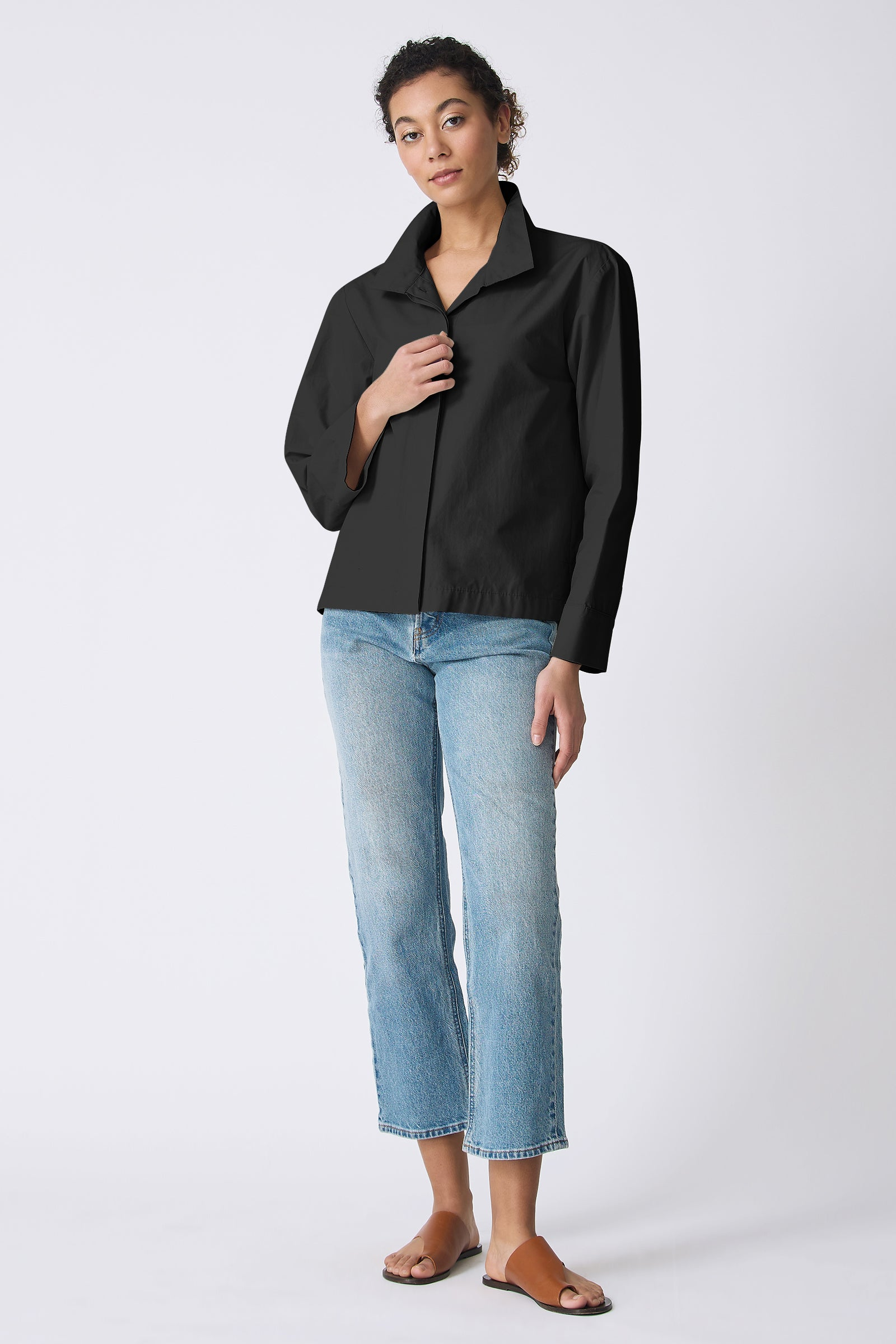 COATS/JACKET Peggy Collared Shirt Jacket in Black Kal Rieman
